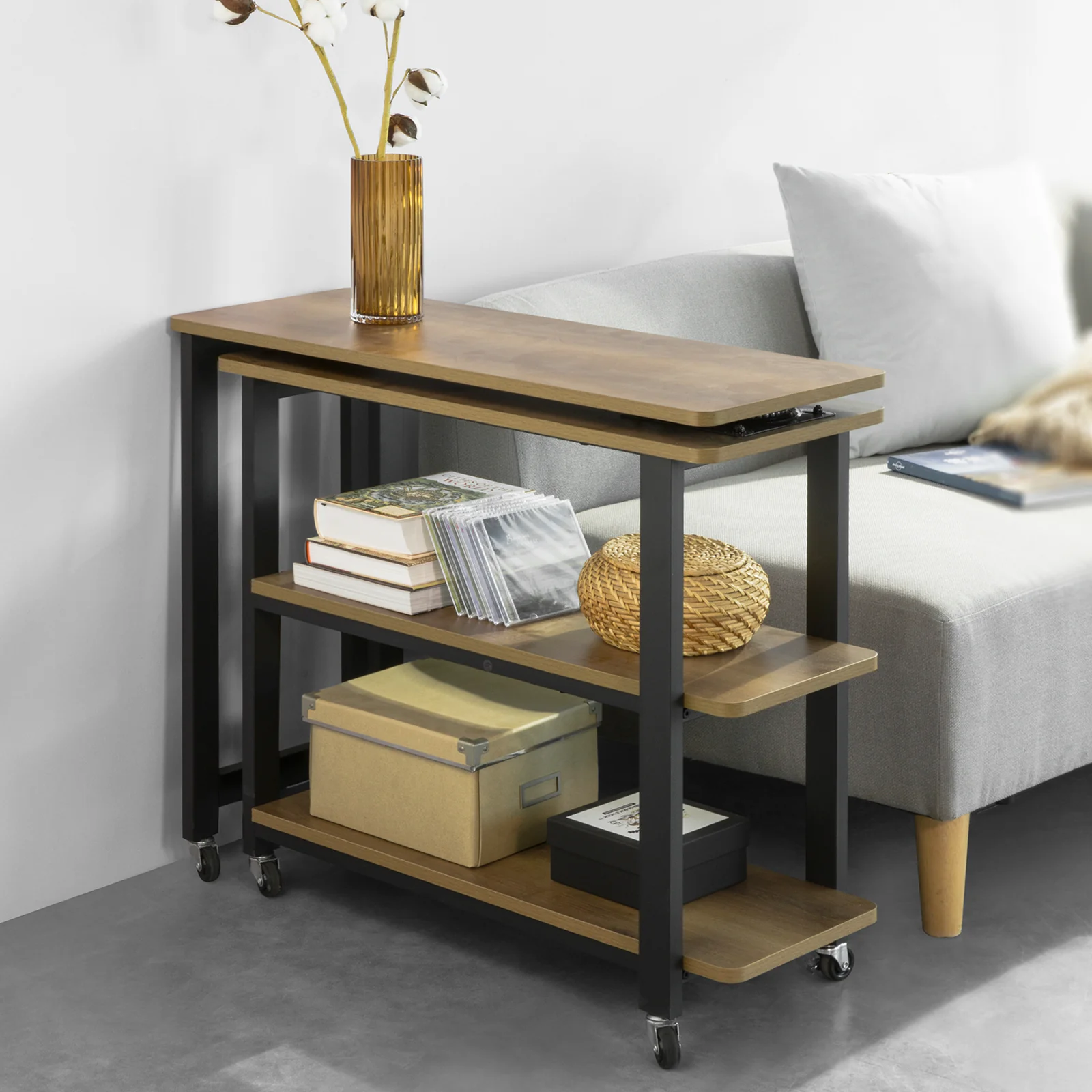 SoBuy FWT83-PF Mesa auxiliar con ruedas y 2 estante Forma de 133x69x30 cm - Image 4