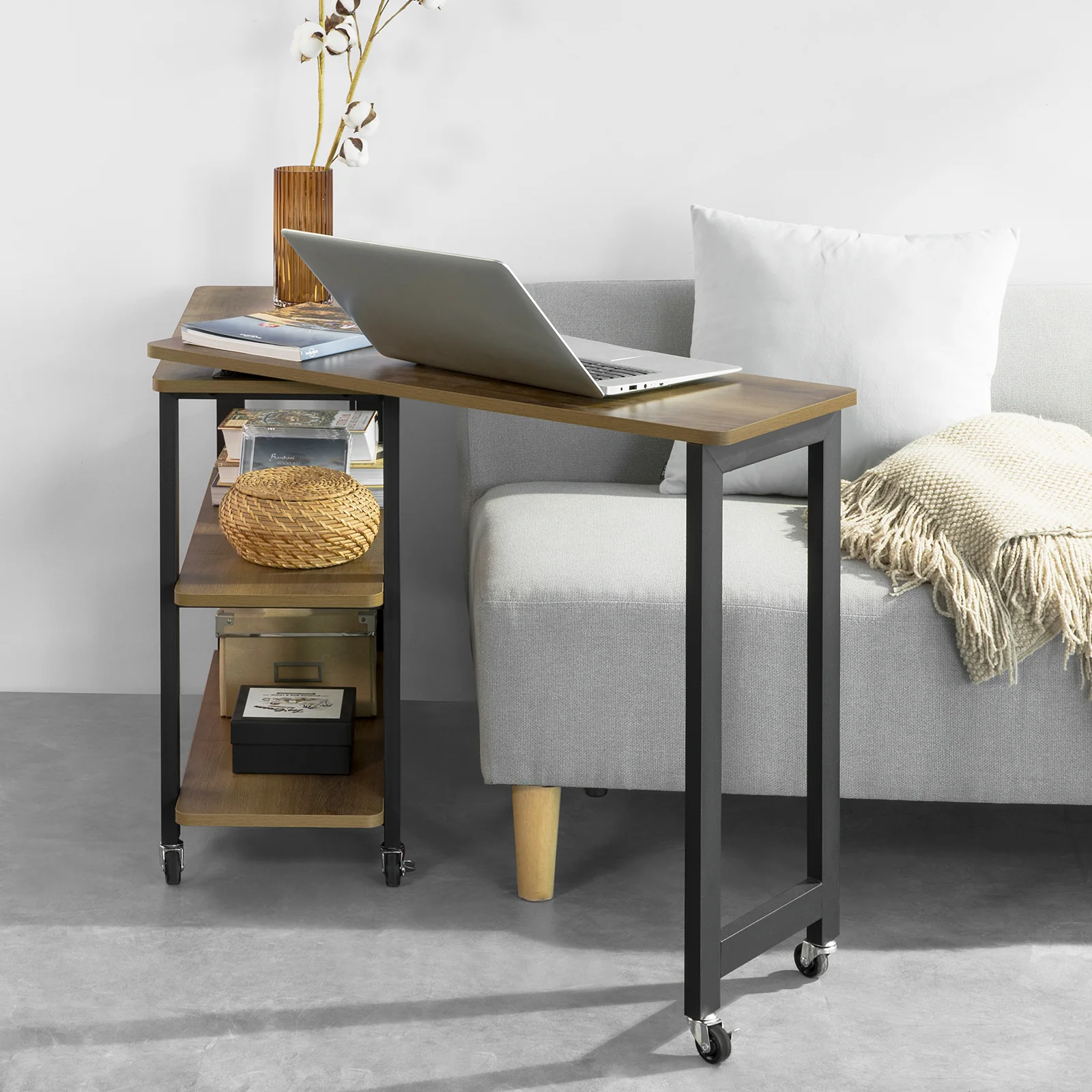 SoBuy FWT83-PF Mesa auxiliar con ruedas y 2 estante Forma de 133x69x30 cm - Image 5
