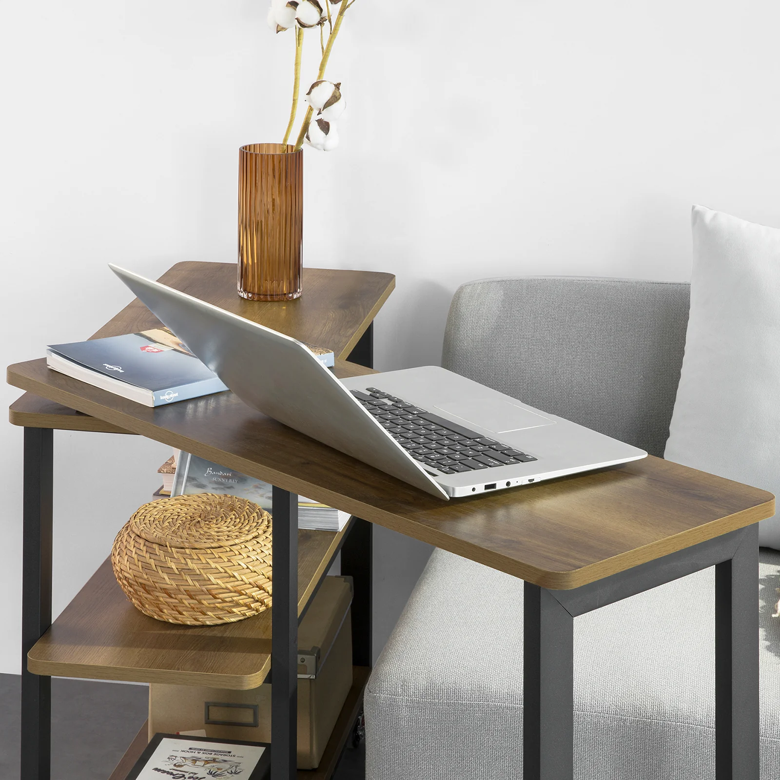 SoBuy FWT83-PF Mesa auxiliar con ruedas y 2 estante Forma de 133x69x30 cm - Image 8