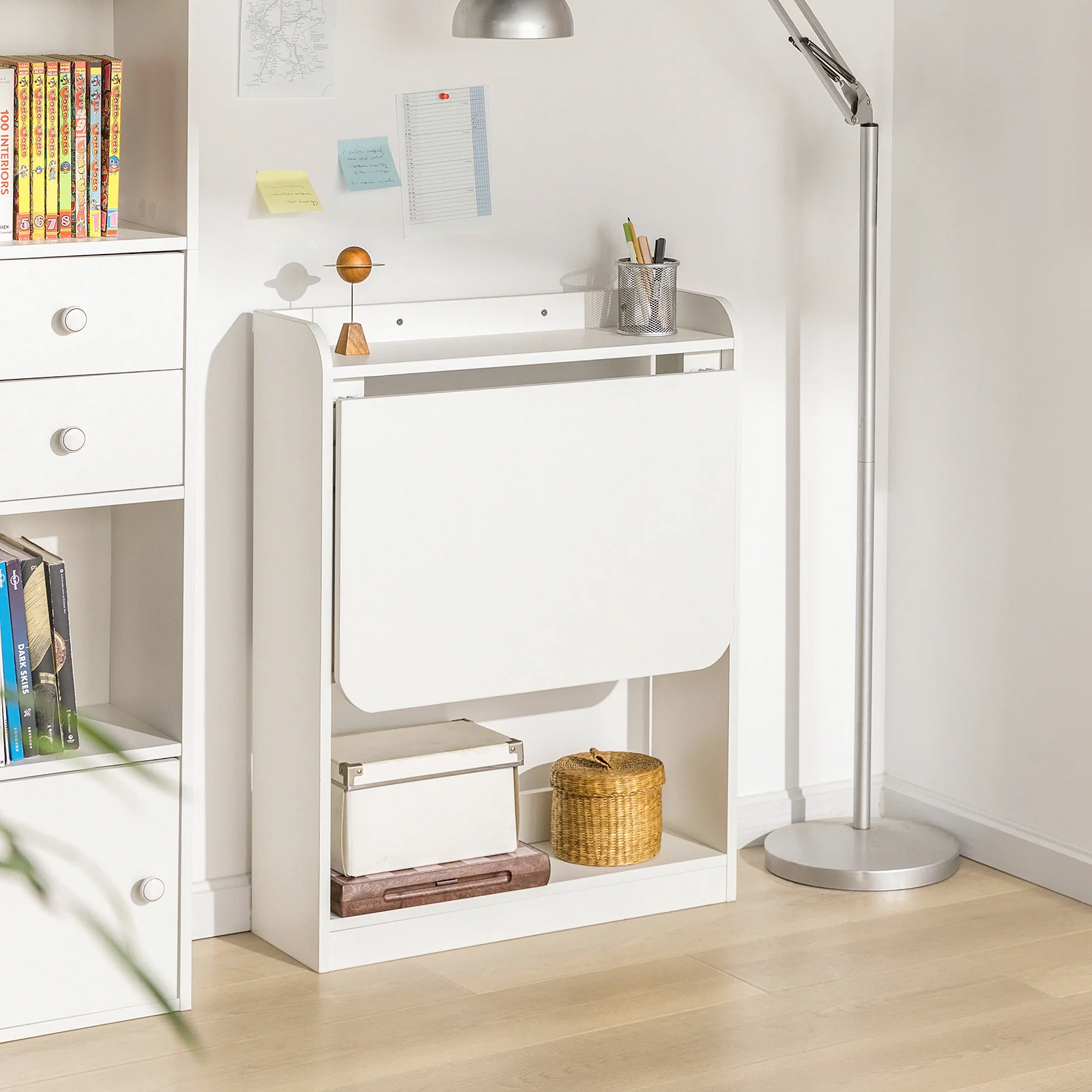 SoBuy FWT92-W Mesa de Escritorio plegable con Estantes Blanco - Image 3
