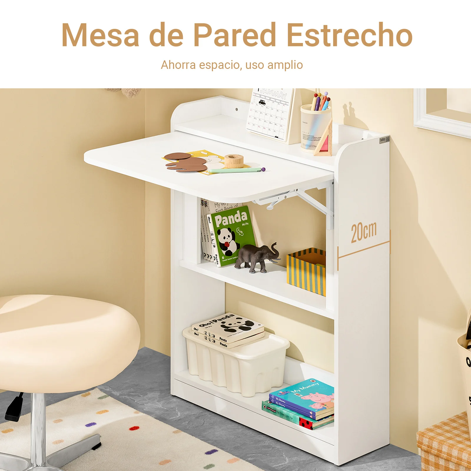 SoBuy FWT92-W Mesa de Escritorio plegable con Estantes Blanco - Image 5