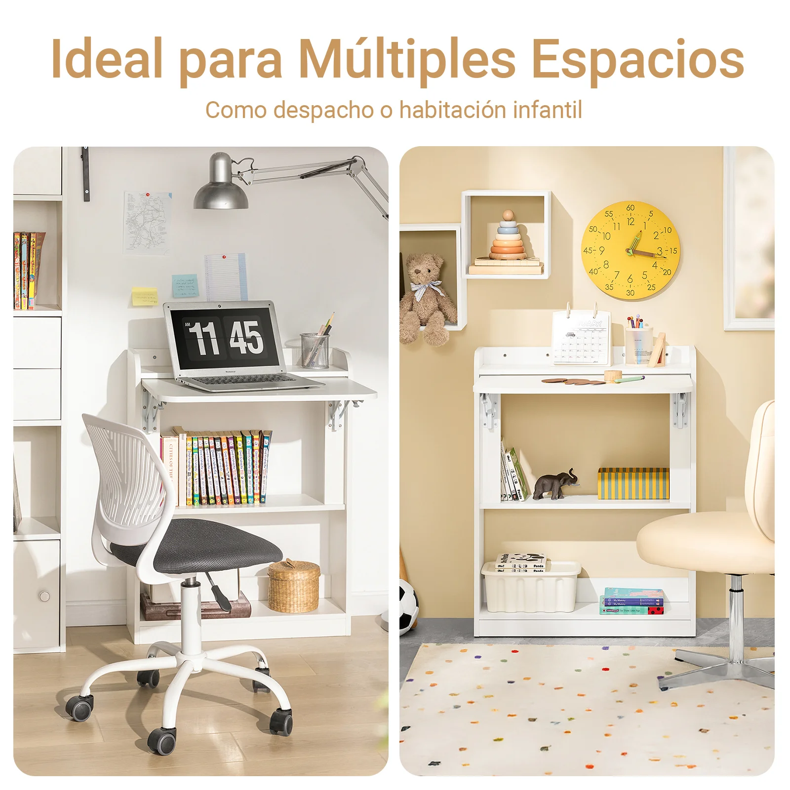 SoBuy FWT92-W Mesa de Escritorio plegable con Estantes Blanco - Image 6