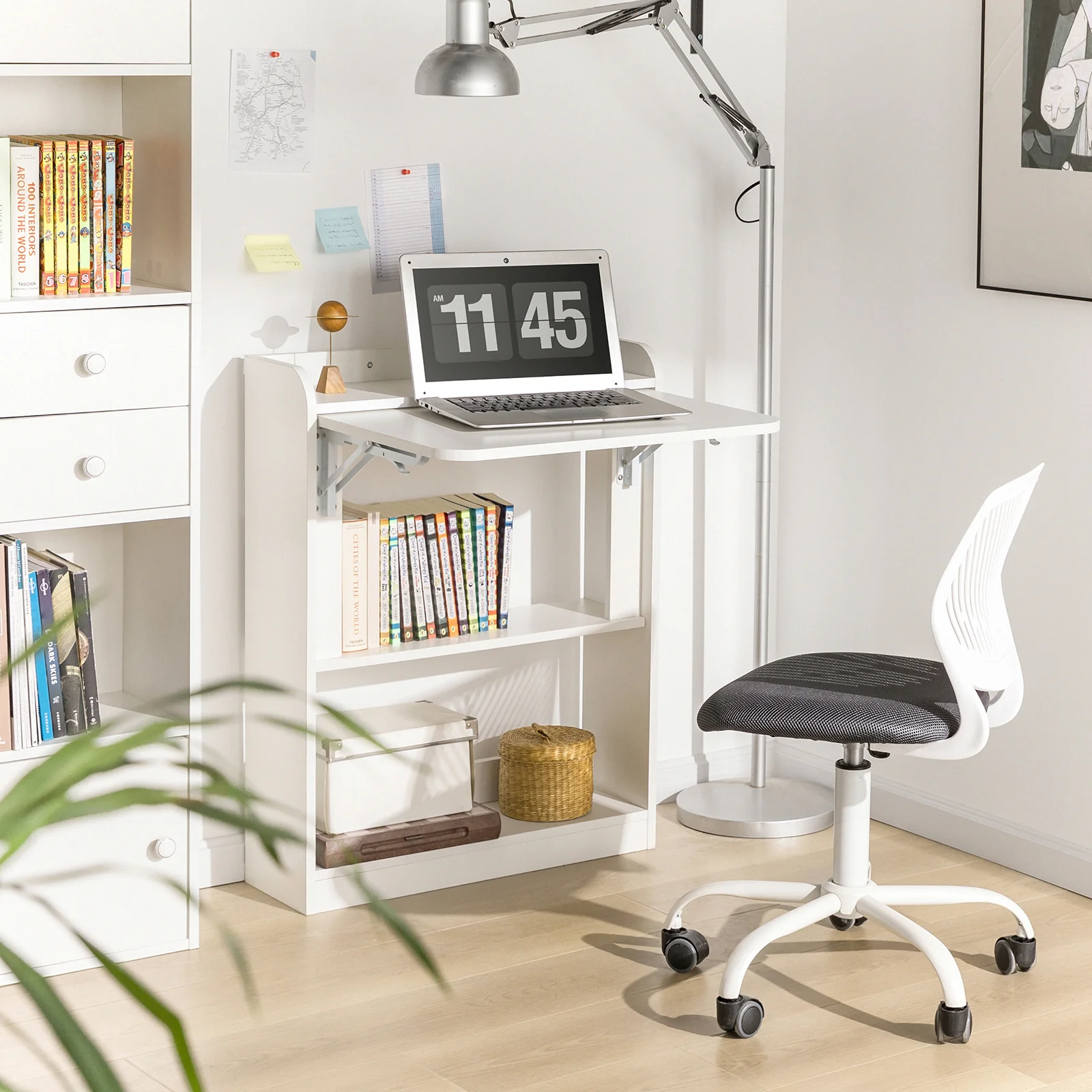 SoBuy FWT92-W Mesa de Escritorio plegable con Estantes Blanco - Image 9