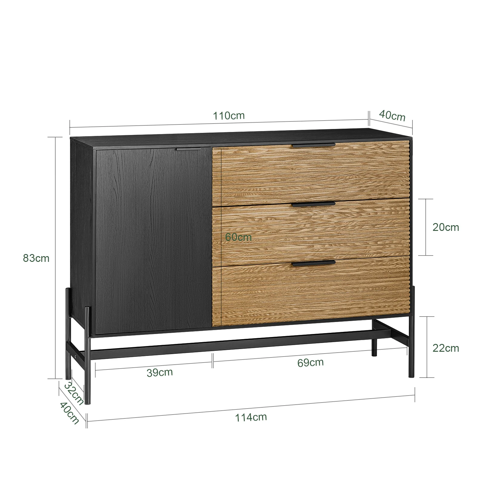SoBuy HFSB02-SCH Aparador de Cocina Recibidor Buffet con 1 Puerta y 3 Cajones - Image 3