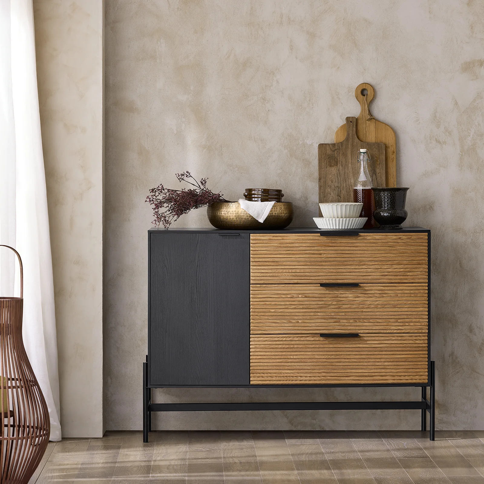 SoBuy HFSB02-SCH Aparador de Cocina Recibidor Buffet con 1 Puerta y 3 Cajones - Image 5