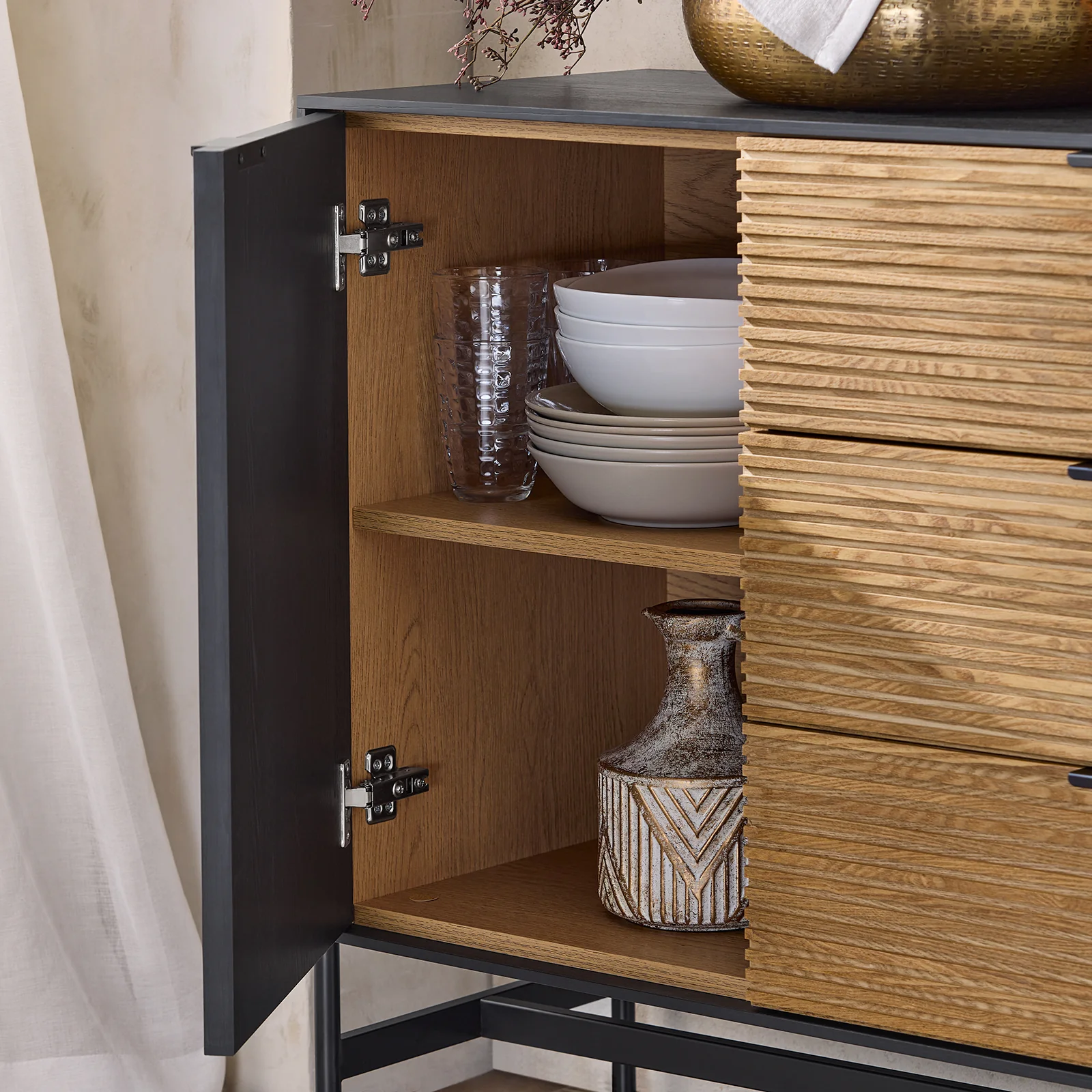 SoBuy HFSB02-SCH Aparador de Cocina Recibidor Buffet con 1 Puerta y 3 Cajones - Image 6