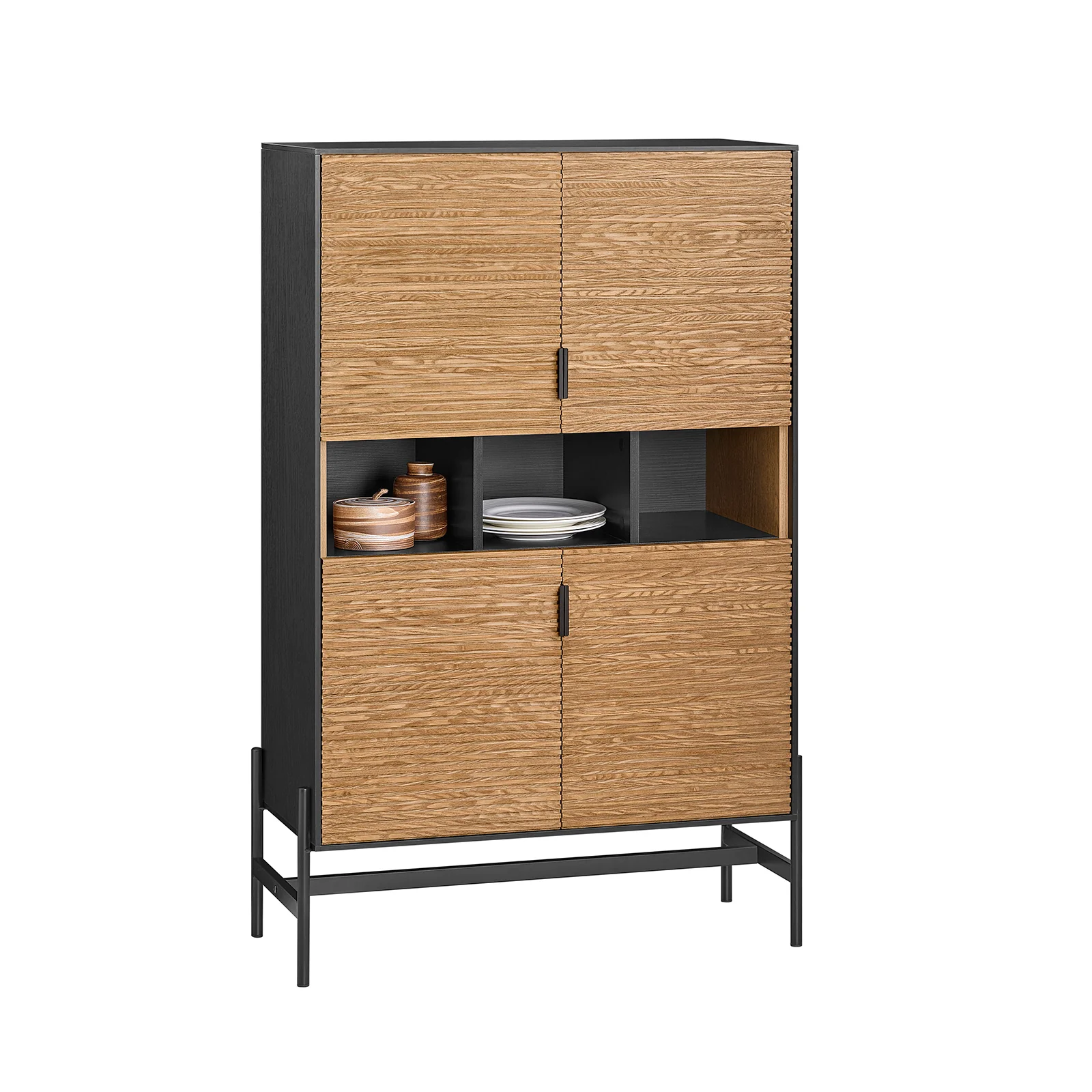 SoBuy HFSB03-SCH Aparador para Salón Comedor con 4 Puertas y 3 Compartimentos