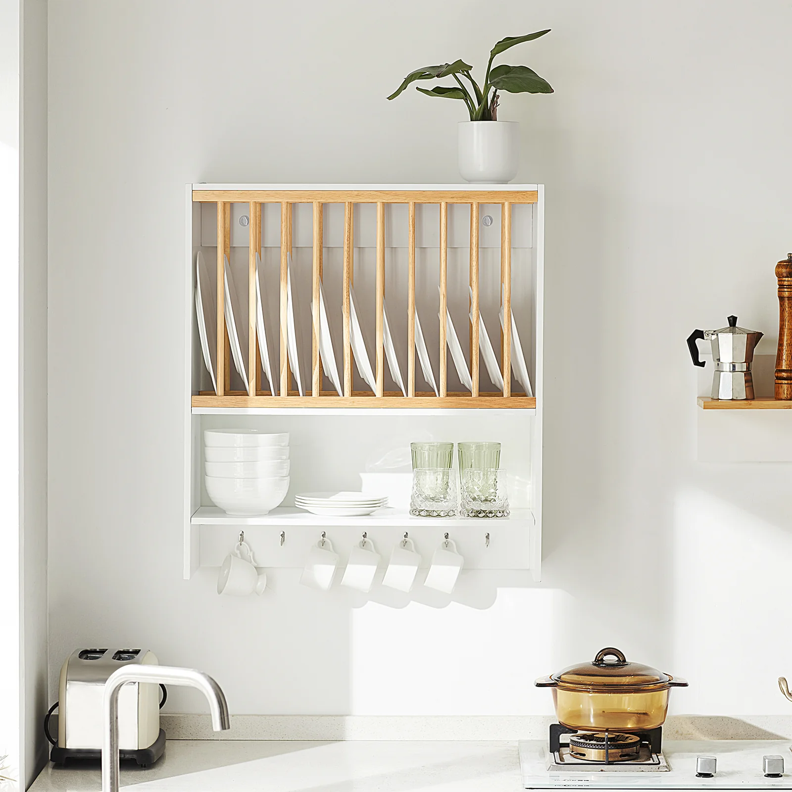 SoBuy KCR09-W Estante de Pared con 1 Estante Adicional y 7 Ganchos - Image 2