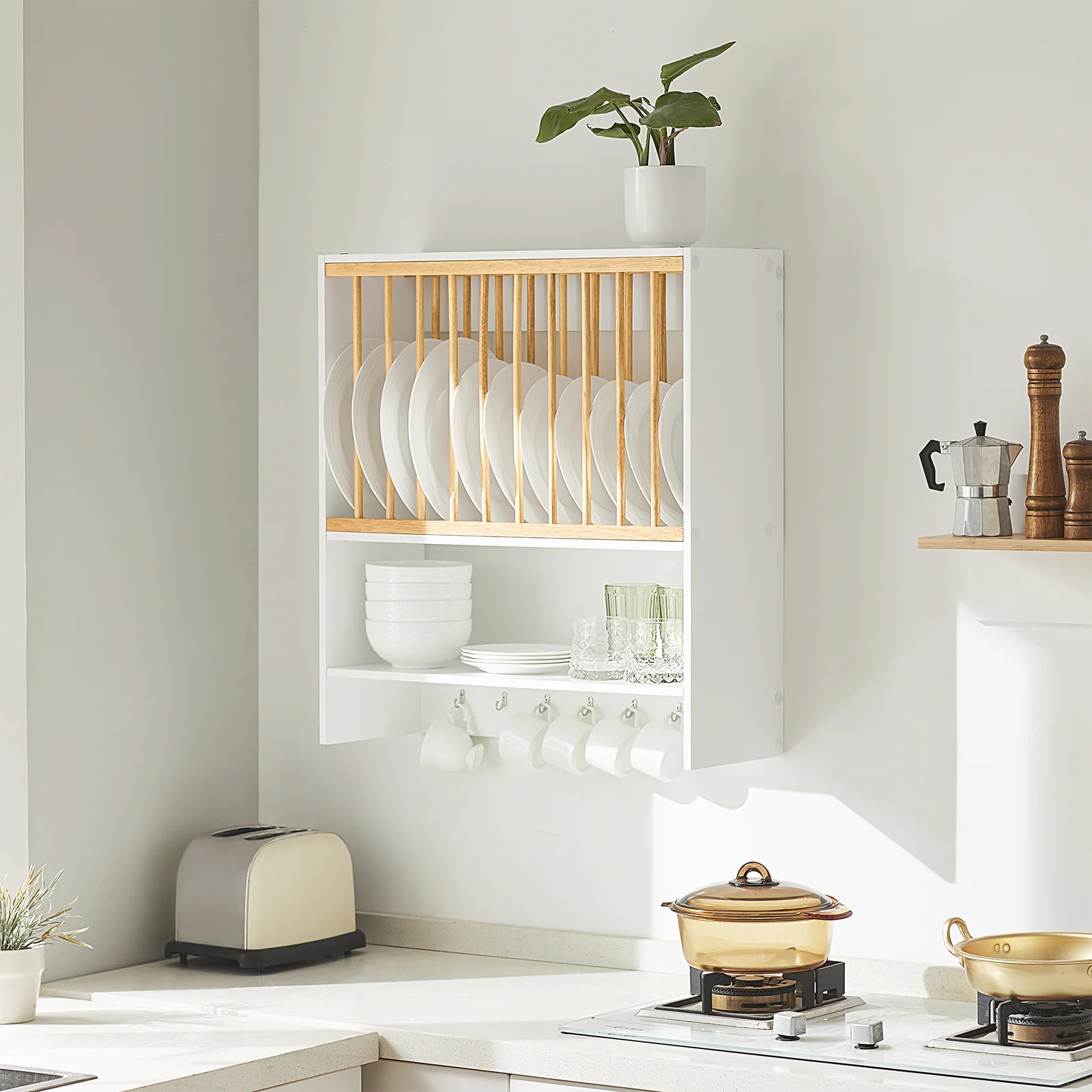 SoBuy KCR09-W Estante de Pared con 1 Estante Adicional y 7 Ganchos - Image 4