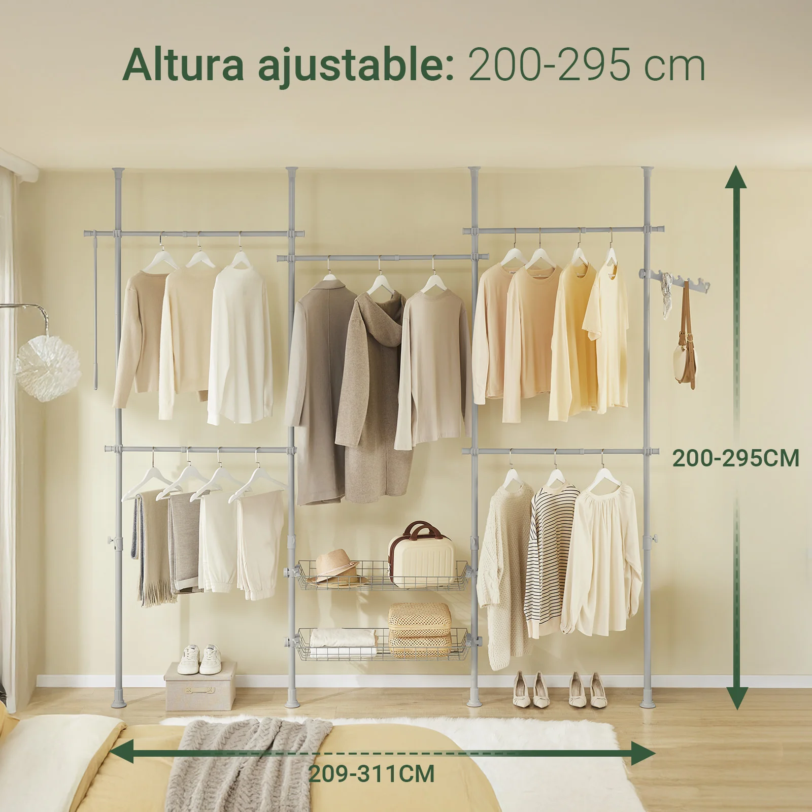 SoBuy KLS04-II-HG Perchero de Ropa Telescópico Altura Ajustable Gris 209-311 x 200-295 cm - Image 3