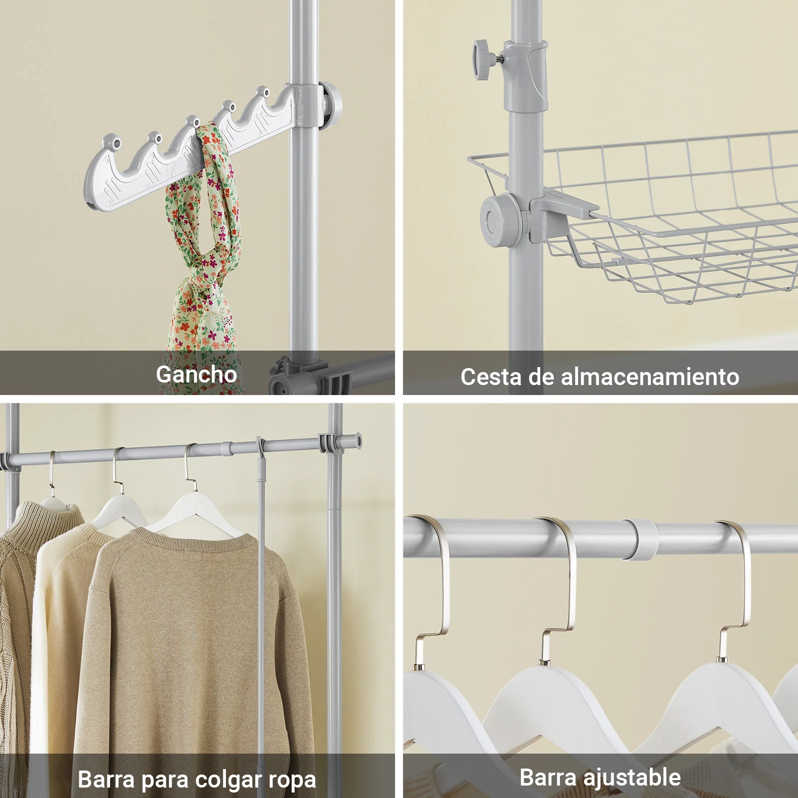 SoBuy KLS04-II-HG Perchero de Ropa Telescópico Altura Ajustable Gris 209-311 x 200-295 cm - Image 8