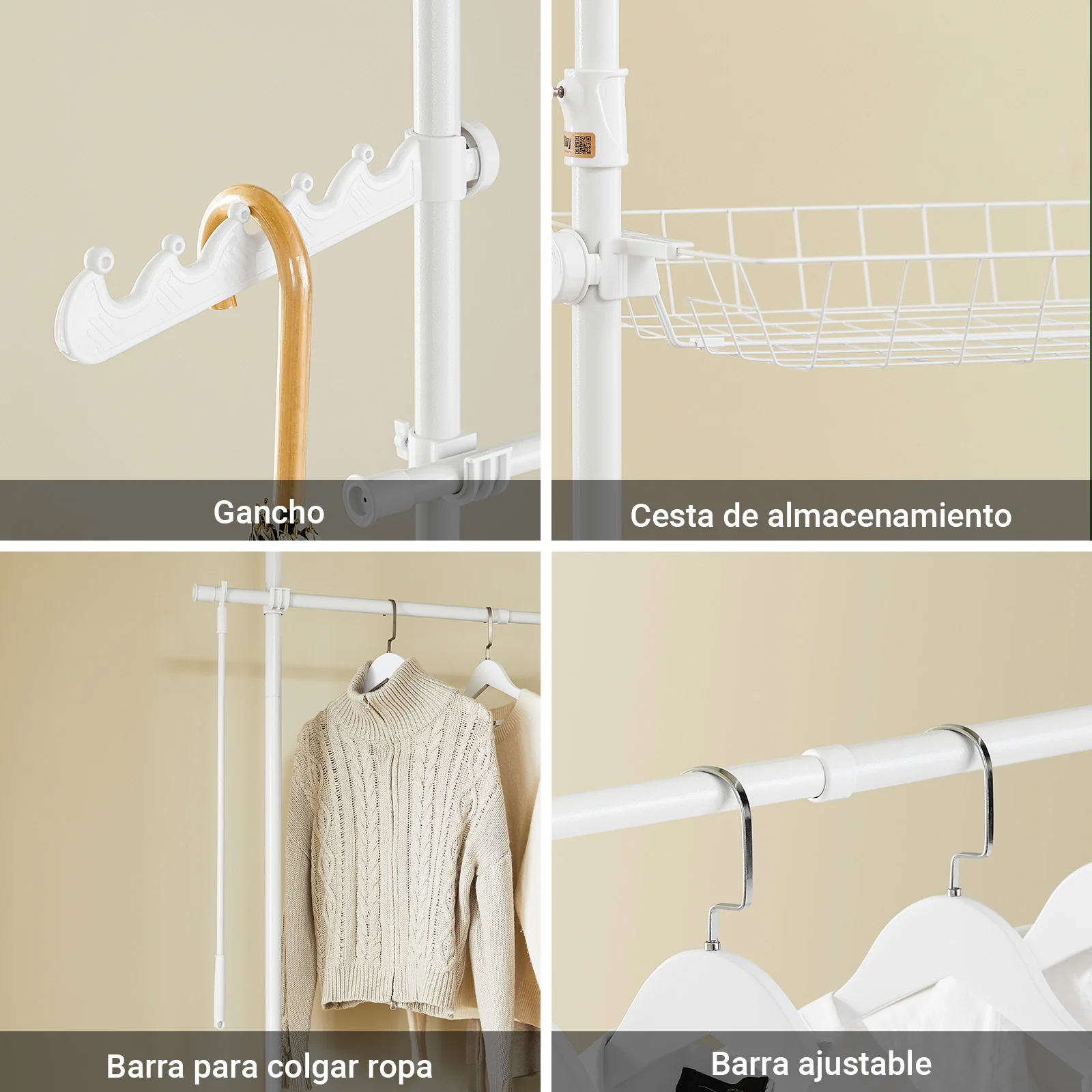 SoBuy KLS04-II-W Barra Telescópica Perchero Burro Ropa Resistente Blanco - Image 8