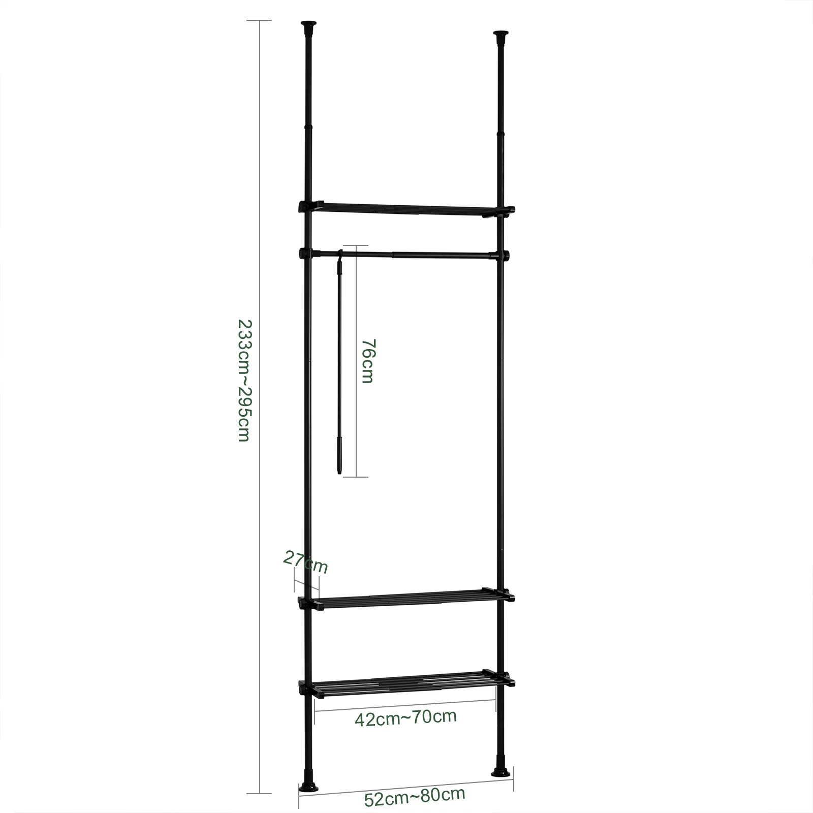 SoBuy KLS07-SCH Perchero de Ropa con 1 Barras y 3 baldas Negro H233-295cm - Image 3