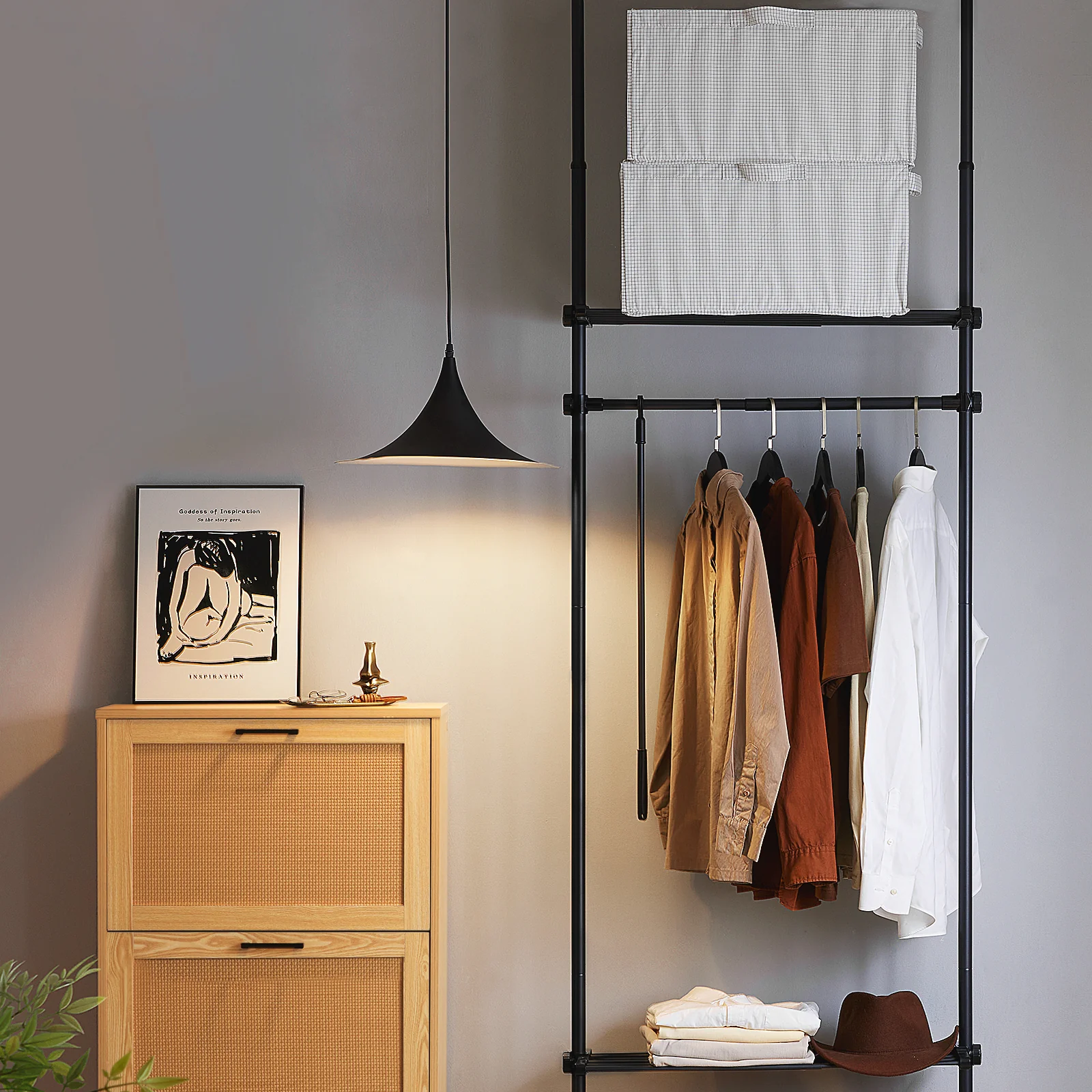 SoBuy KLS07-SCH Perchero de Ropa con 1 Barras y 3 baldas Negro H233-295cm - Image 6