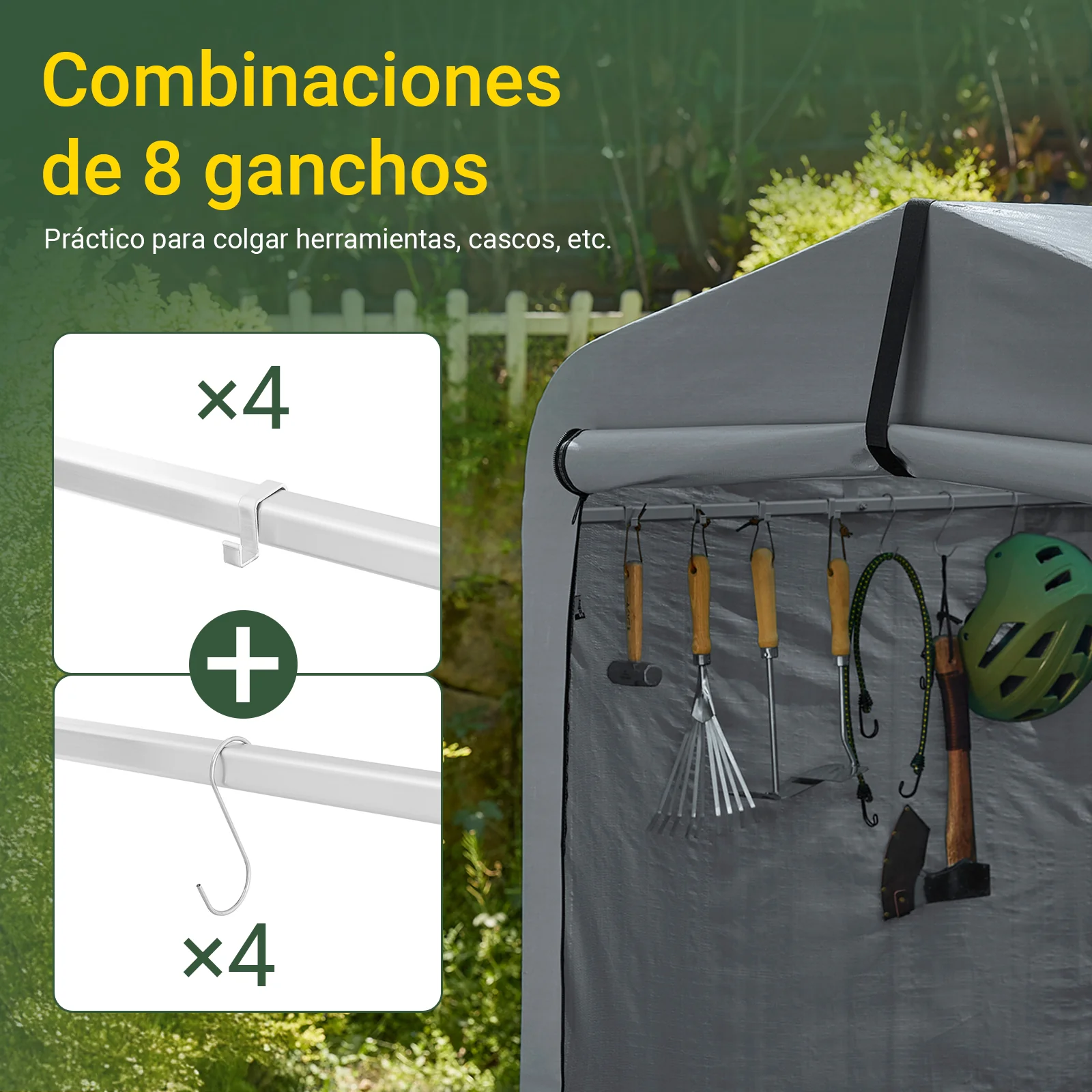 SoBuy KLS11-L-DG Garaje para bicicletas Caseta Jardin Exterior 1,59x2,19 x1,65 m Gris - Image 6