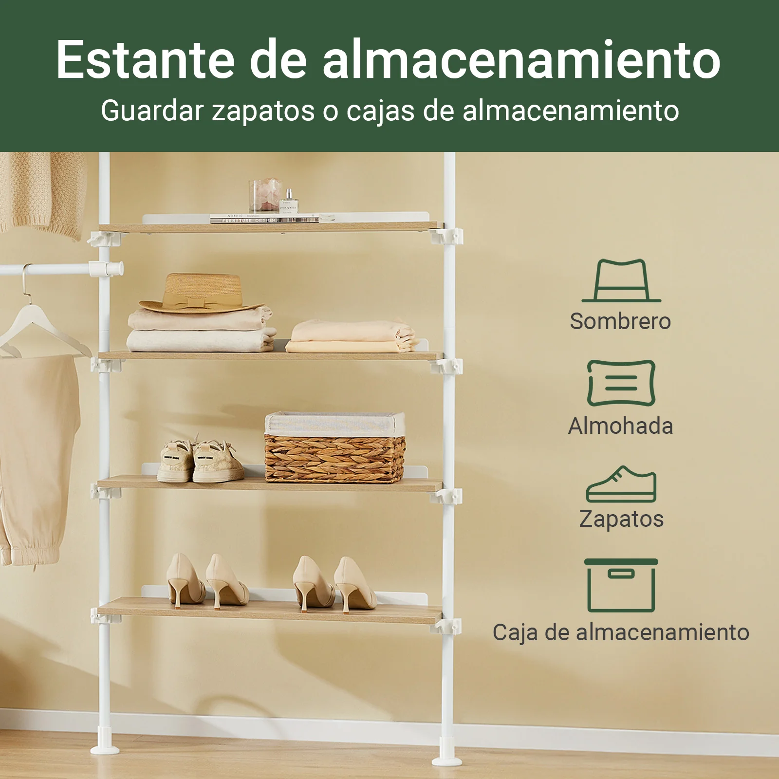 SoBuy KLS17-WN Perchero Telescópico Resistente Armario Abierto Ajustable con Estantes & Barras para Ropa - Image 10