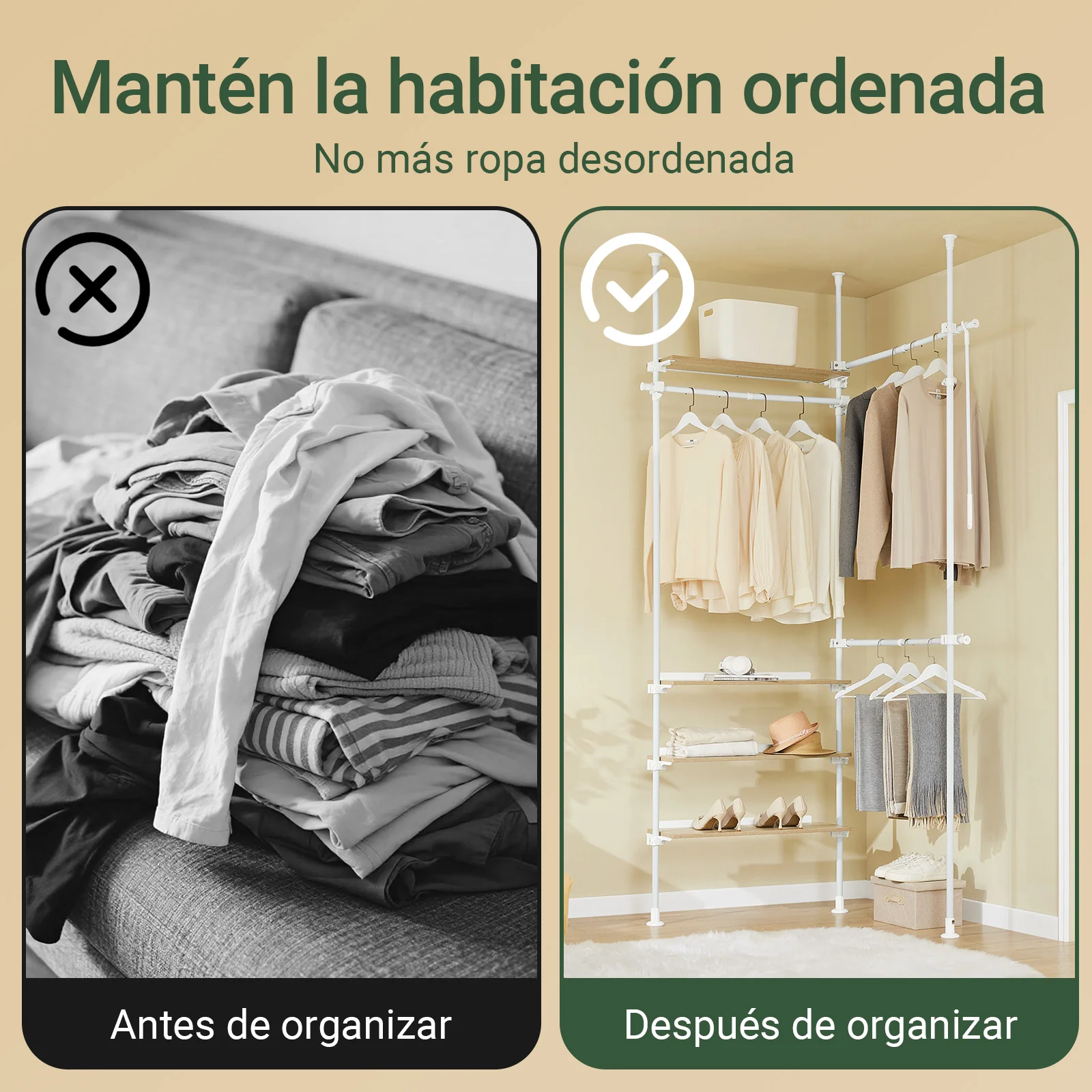 SoBuy KLS17-WN Perchero Telescópico Resistente Armario Abierto Ajustable con Estantes & Barras para Ropa - Image 3