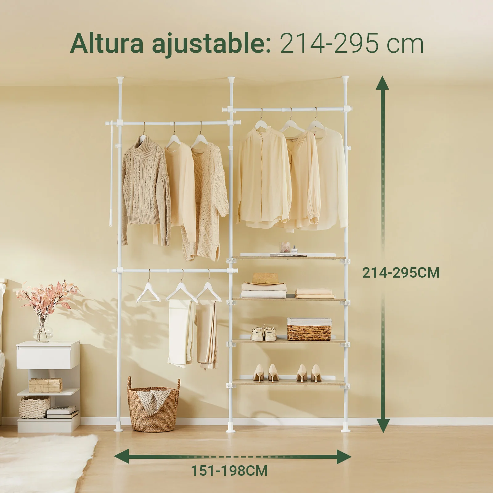 SoBuy KLS17-WN Perchero Telescópico Resistente Armario Abierto Ajustable con Estantes & Barras para Ropa - Image 5