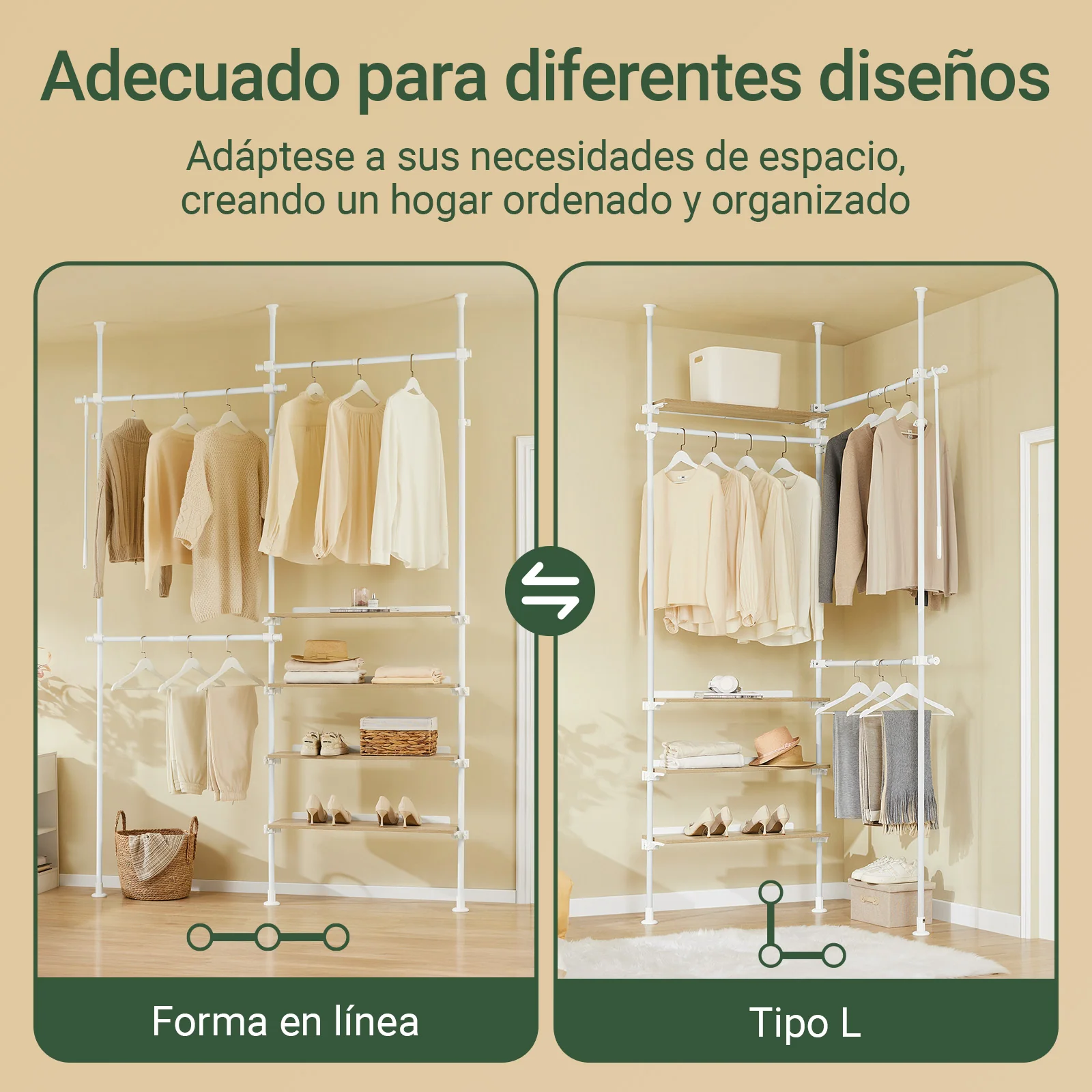 SoBuy KLS17-WN Perchero Telescópico Resistente Armario Abierto Ajustable con Estantes & Barras para Ropa - Image 6