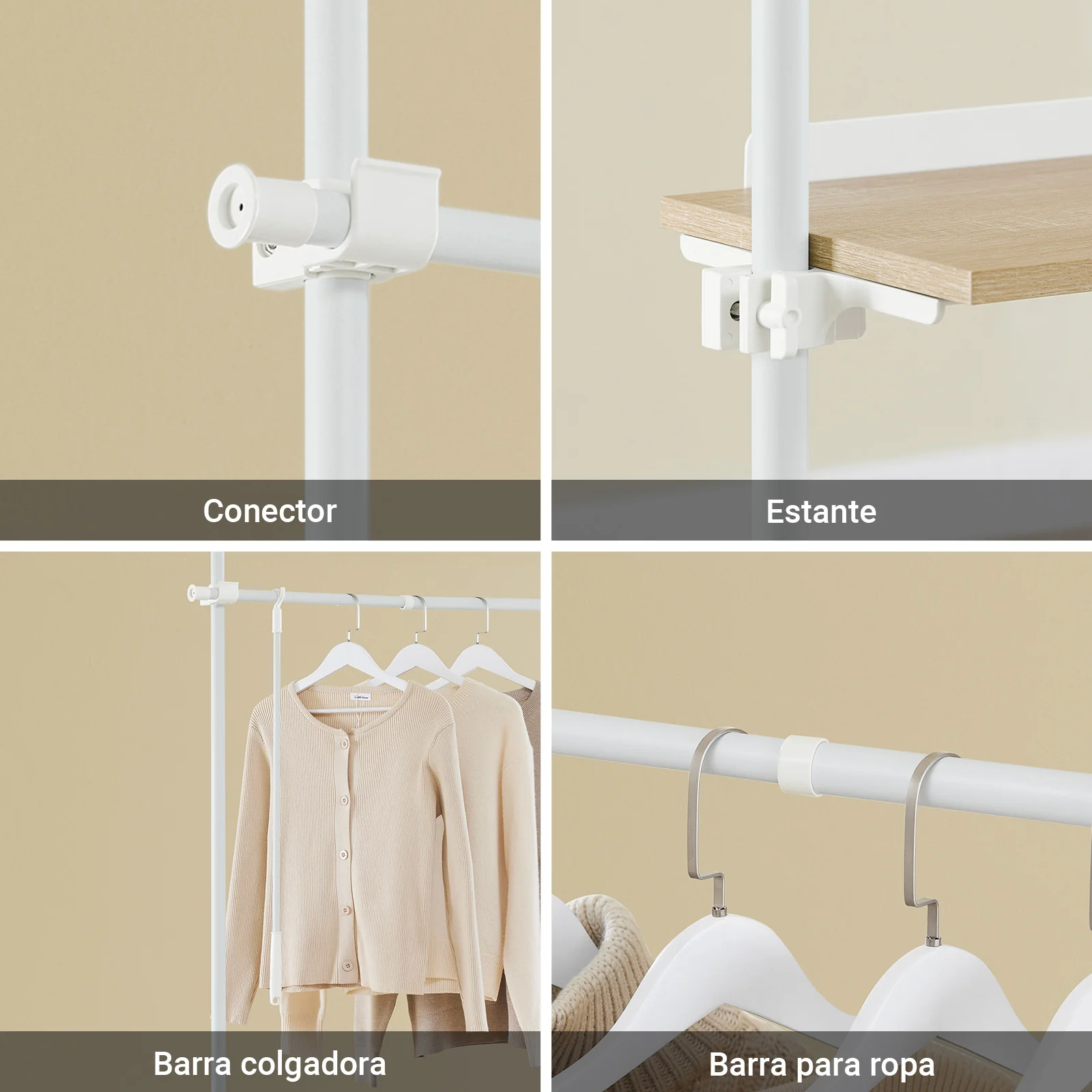 SoBuy KLS17-WN Perchero Telescópico Resistente Armario Abierto Ajustable con Estantes & Barras para Ropa - Image 9