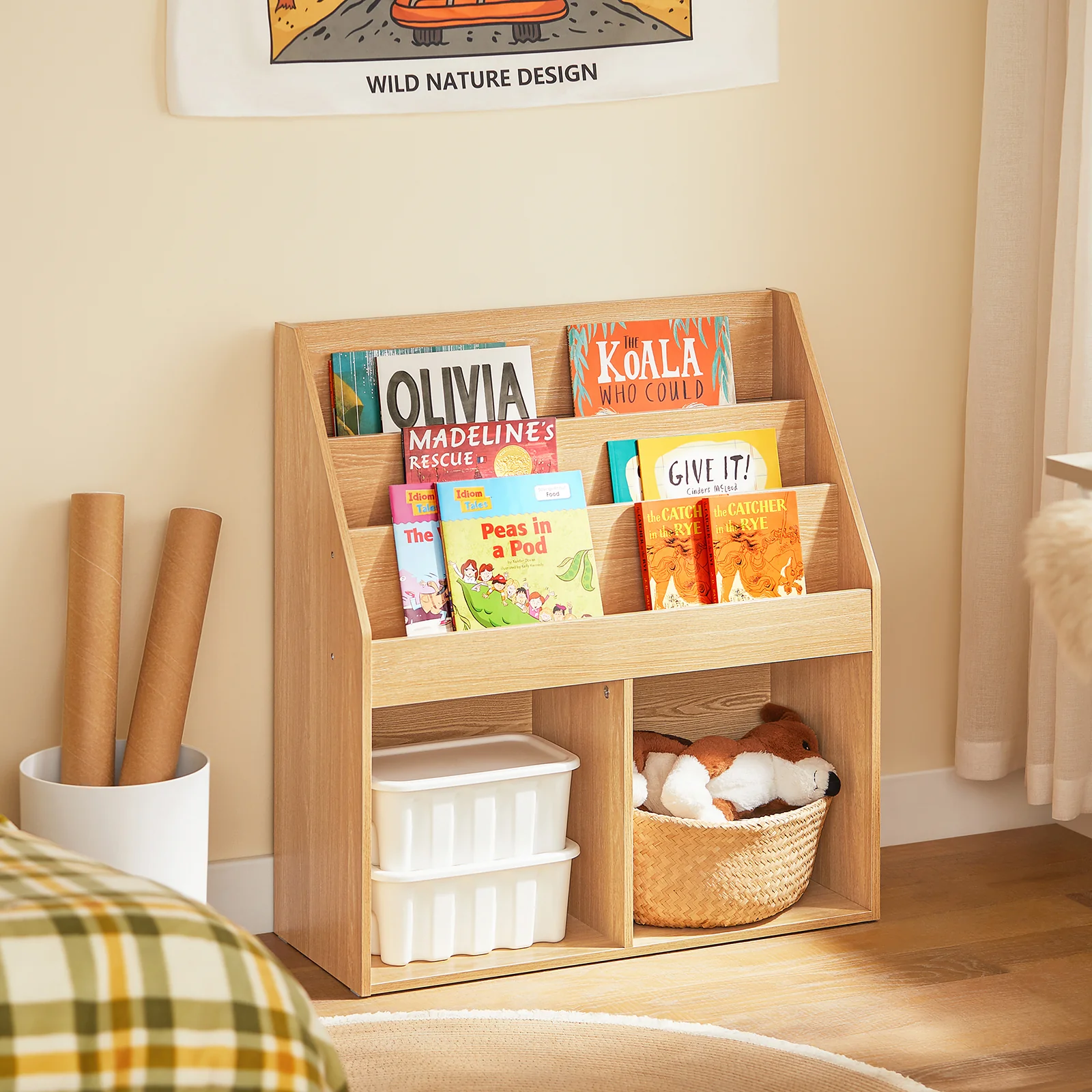 SoBuy KMB01-N LibrerÃa para Niños con 3 EstanterÃas y 2 Compartimentos color Natural - Image 10