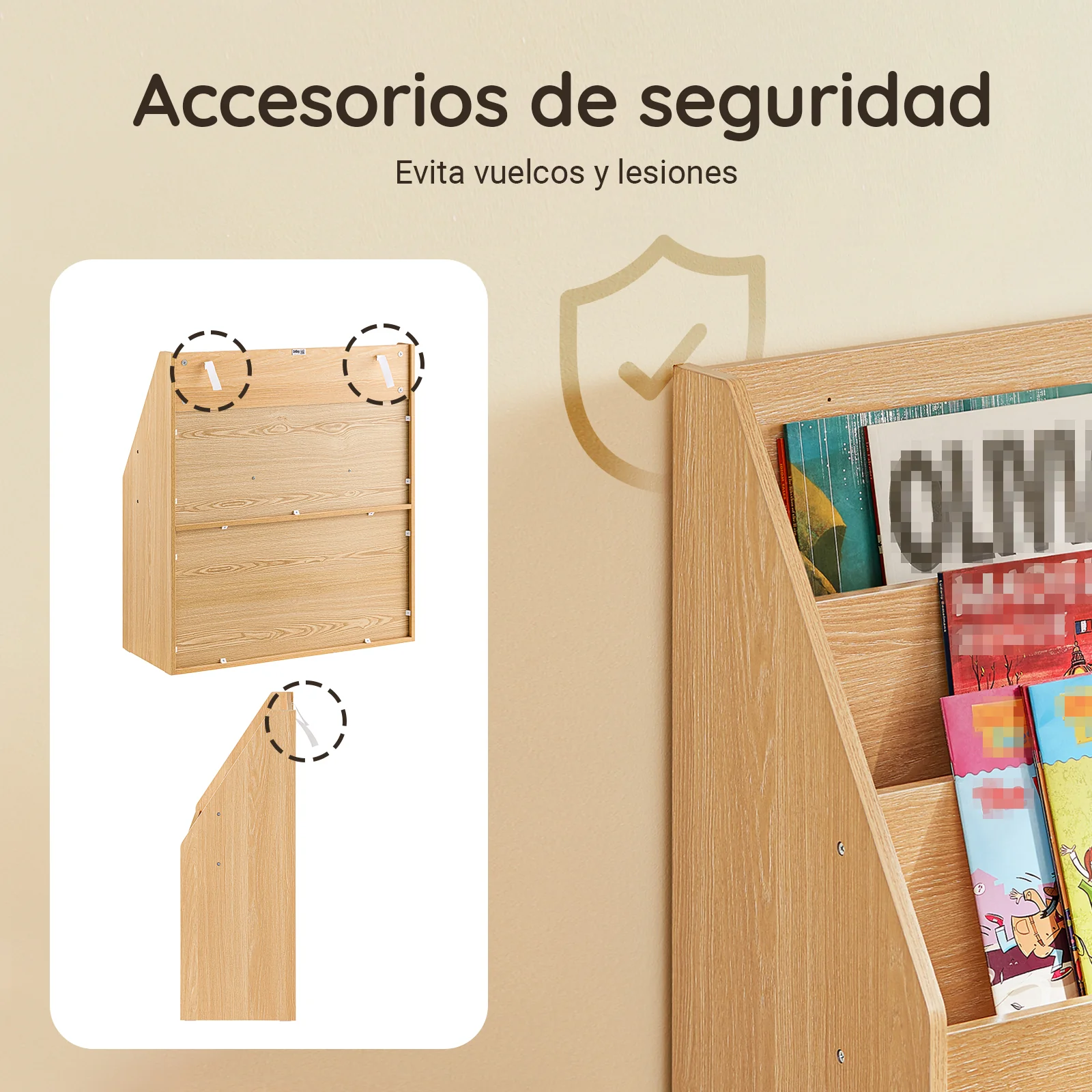 SoBuy KMB01-N LibrerÃa para Niños con 3 EstanterÃas y 2 Compartimentos color Natural - Image 5