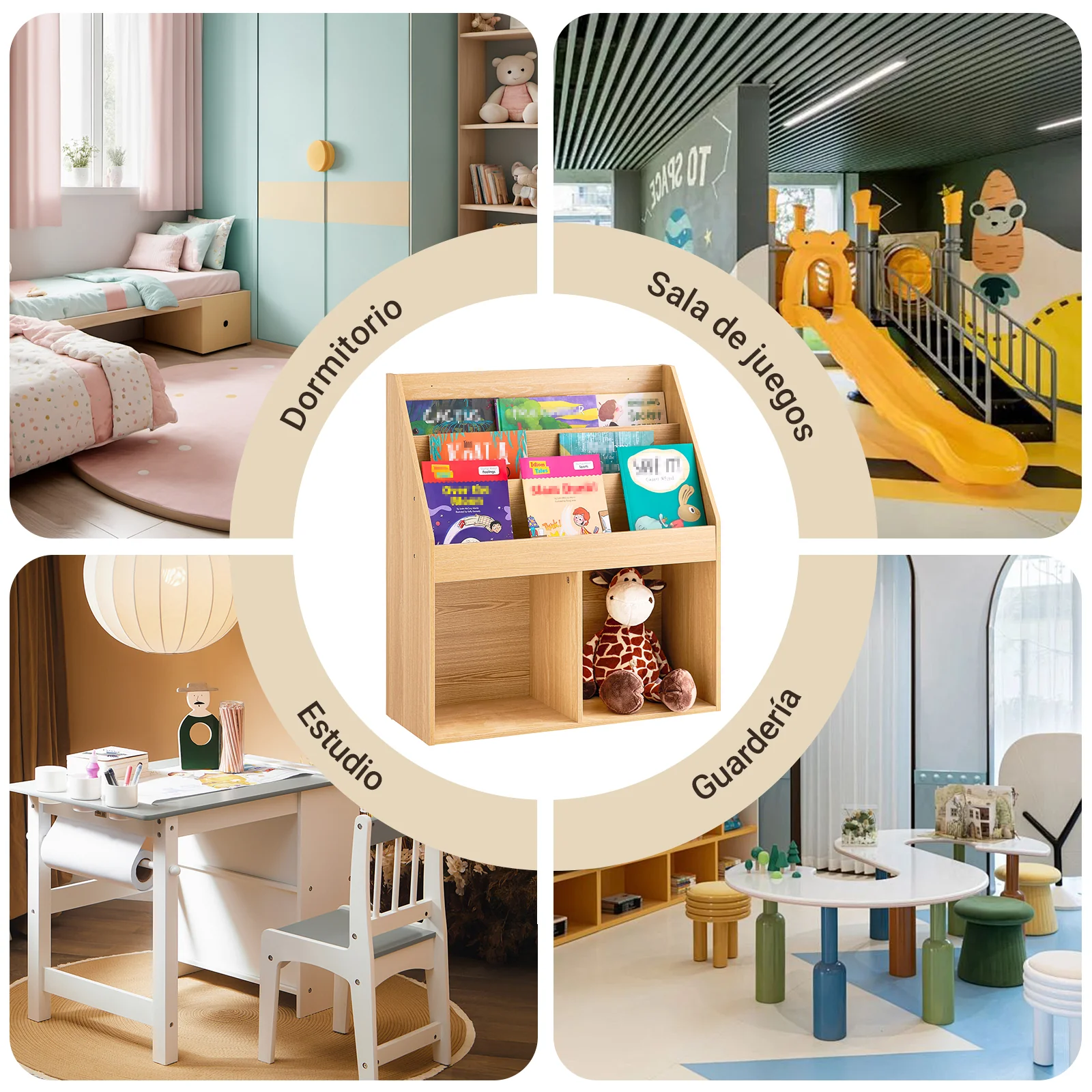 SoBuy KMB01-N LibrerÃa para Niños con 3 EstanterÃas y 2 Compartimentos color Natural - Image 6