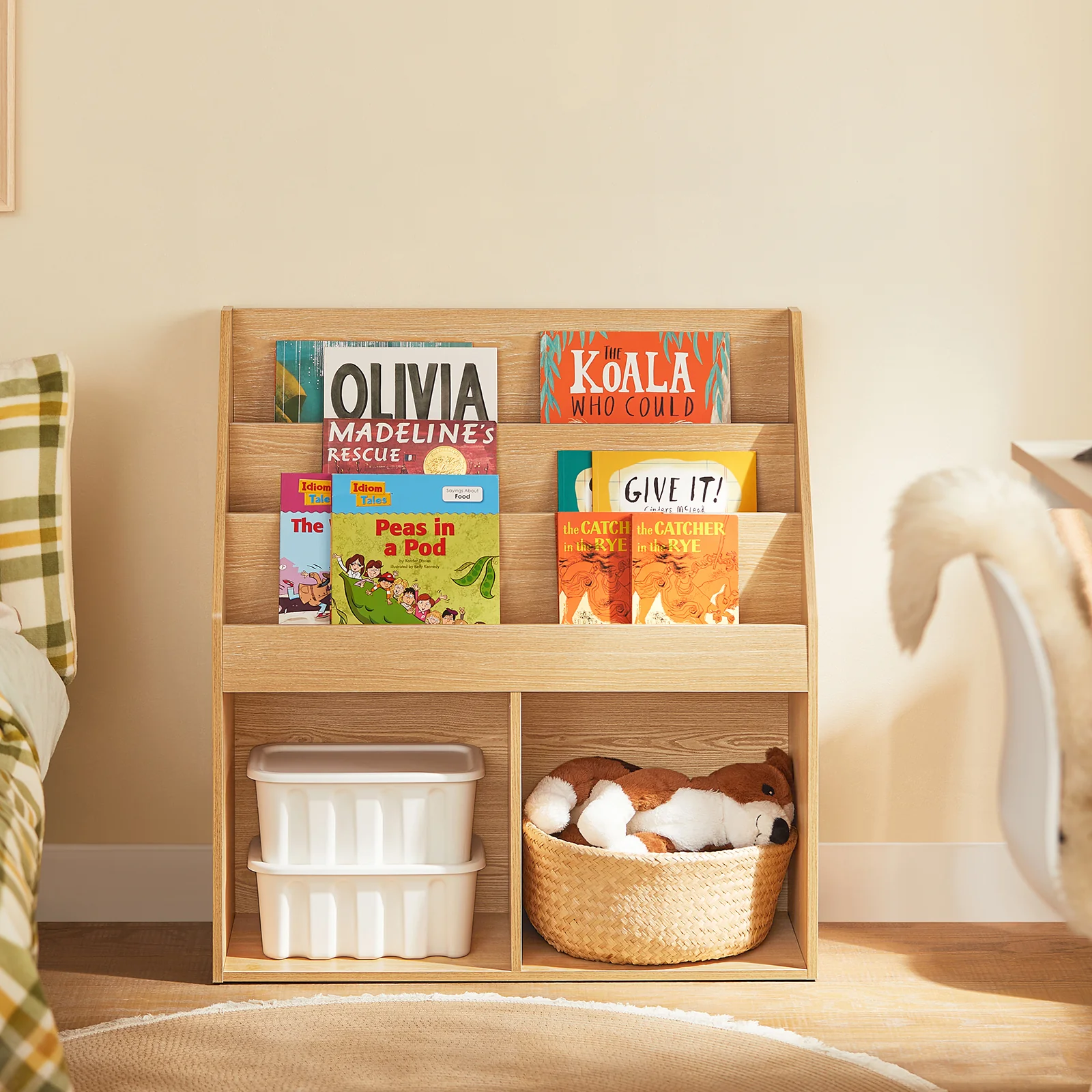 SoBuy KMB01-N LibrerÃa para Niños con 3 EstanterÃas y 2 Compartimentos color Natural - Image 7