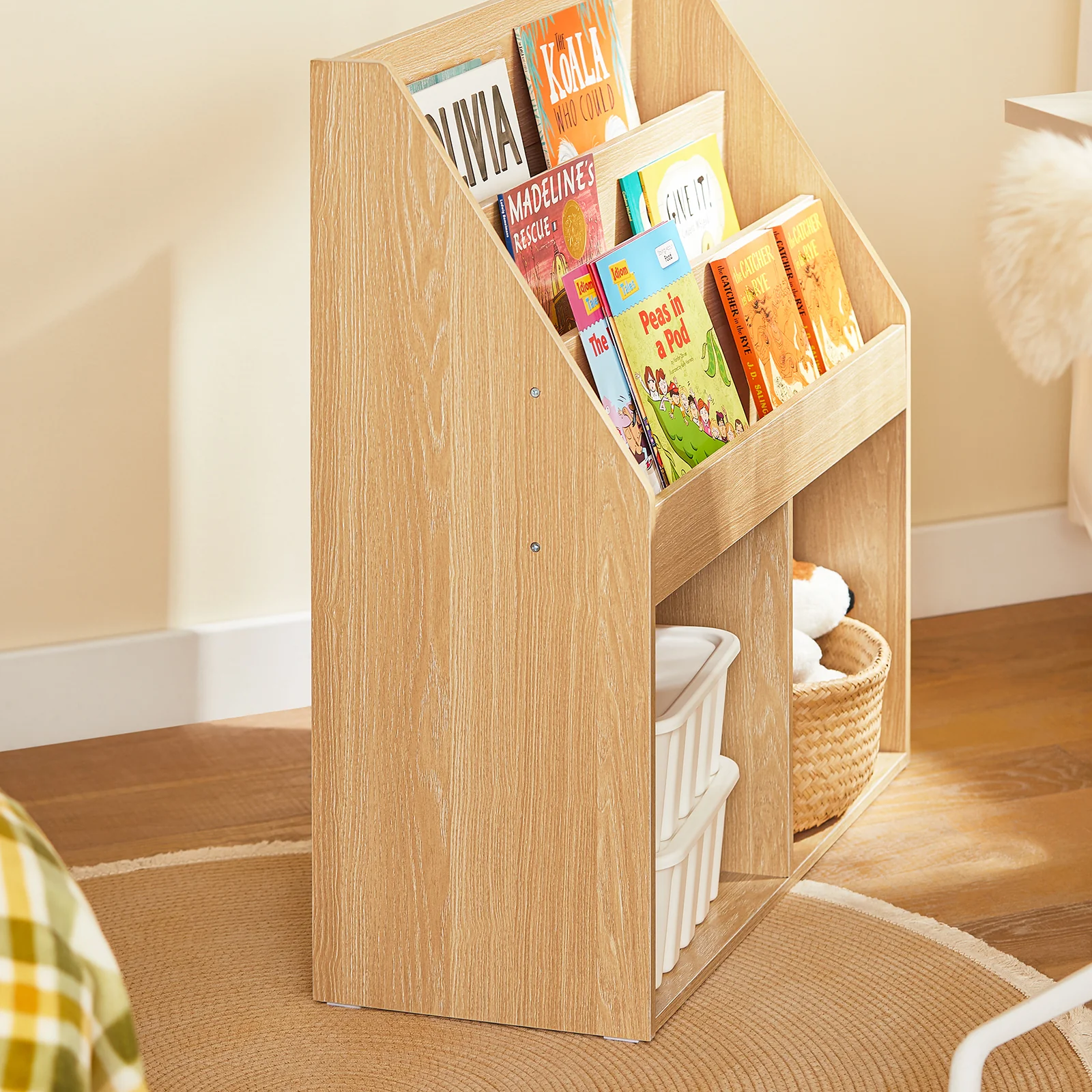 SoBuy KMB01-N LibrerÃa para Niños con 3 EstanterÃas y 2 Compartimentos color Natural - Image 8