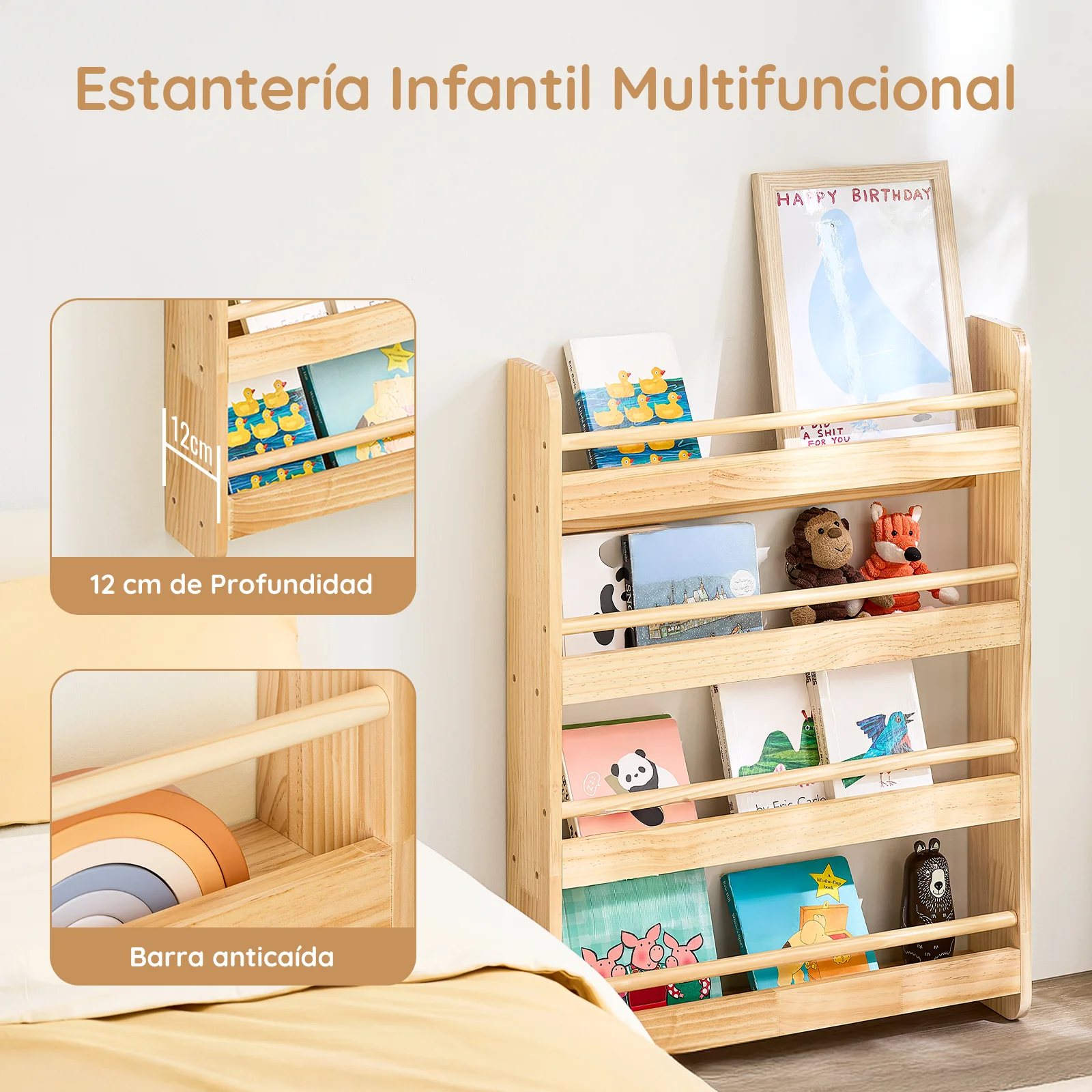 SoBuy KMB08-K-N Librería infantil con 4 Estantes L60cm Natural - Image 4