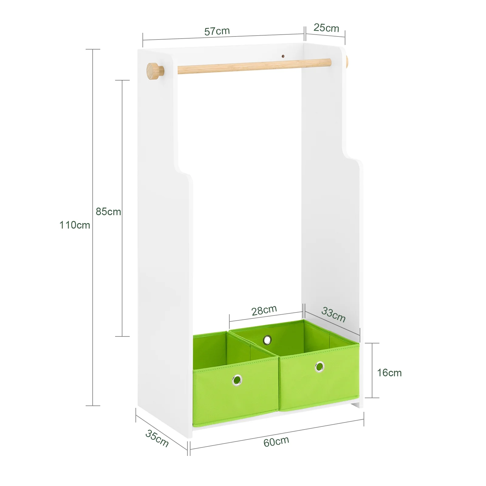 SoBuy KMB109-W Armario ropero Infantil con Perchero y Cajas 60 x 35 x 110 cm - Image 3