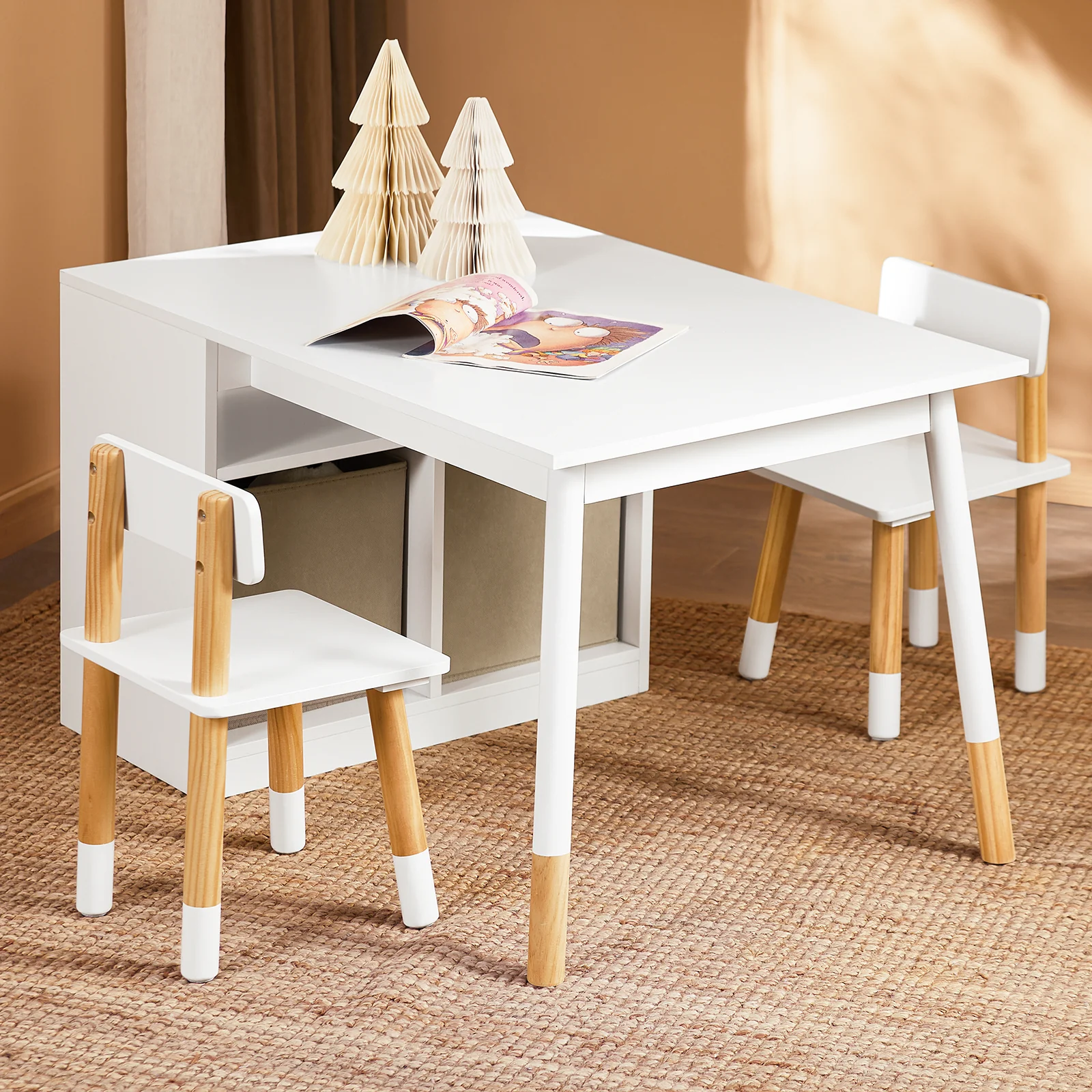 SoBuy KMB113-W Set de Mesa Infantil con 2 Sillas con 2 Cajas Blanco - Image 5