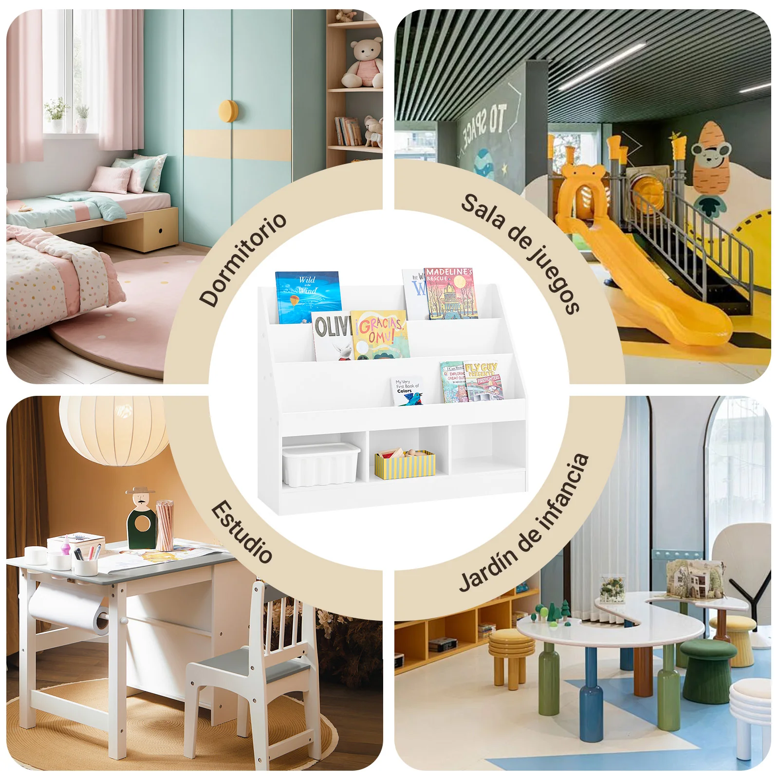 SoBuy KMB118-W Librería Infantil Montessori con 3 Compartimentos y 3 Estantes - Image 8