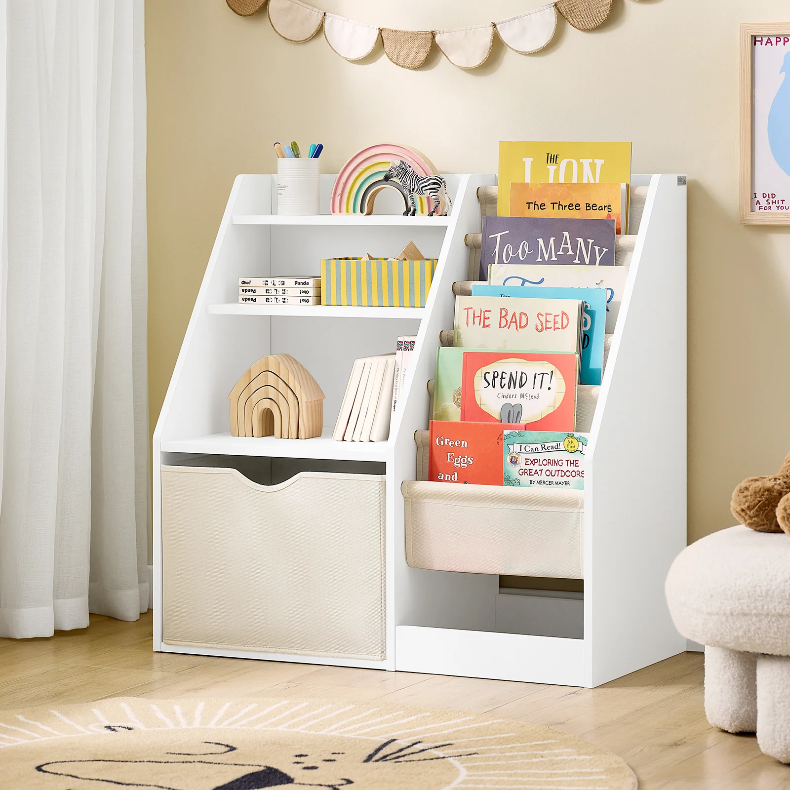 SoBuy KMB119-W Estantería Libros Infantil Librería Infantil con 3 Estantes y 1 Compartimento - Image 4