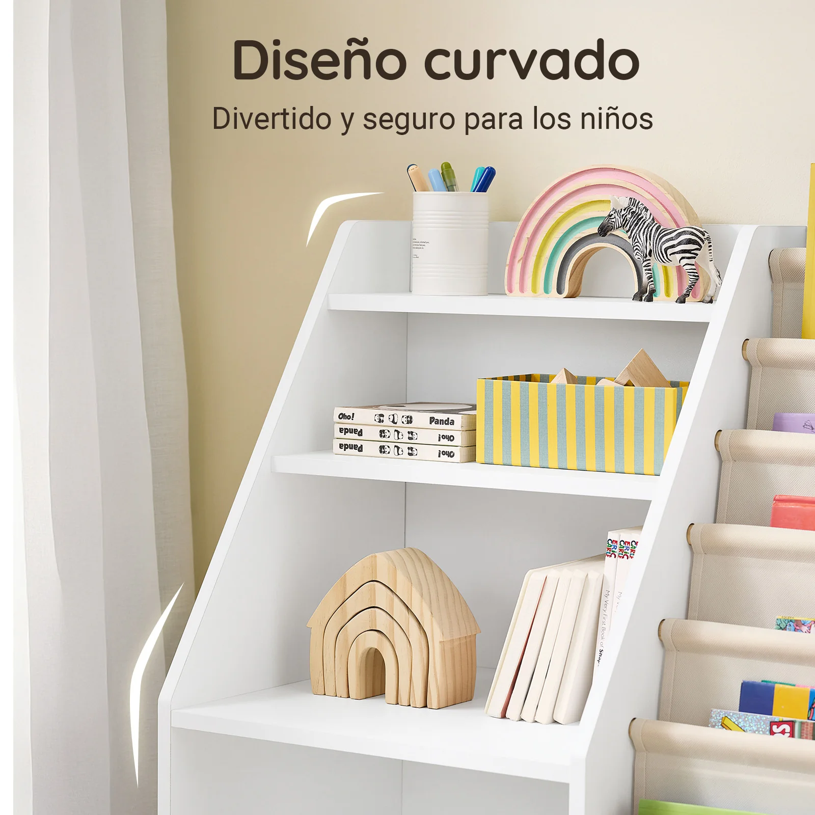 SoBuy KMB119-W Estantería Libros Infantil Librería Infantil con 3 Estantes y 1 Compartimento - Image 5