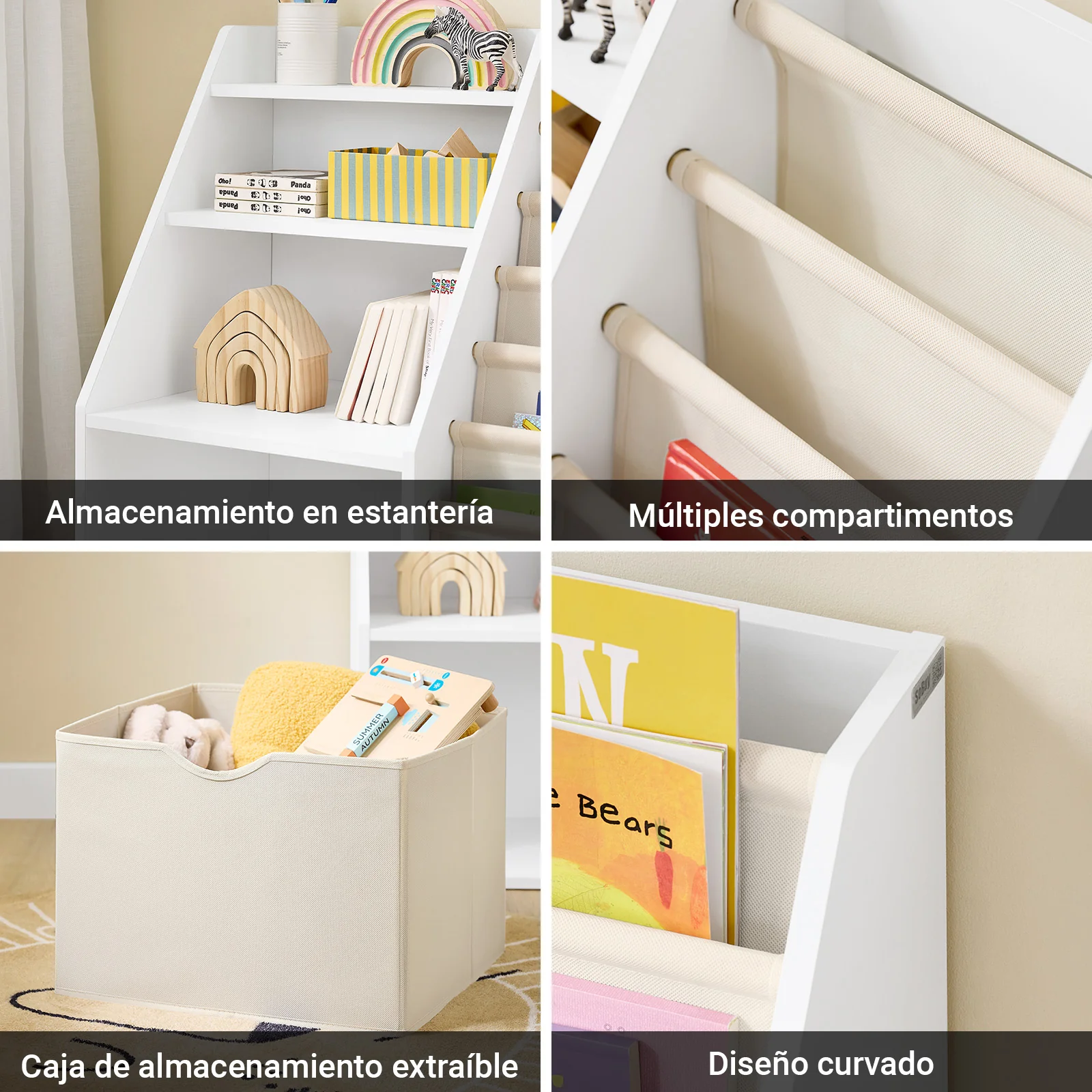 SoBuy KMB119-W Estantería Libros Infantil Librería Infantil con 3 Estantes y 1 Compartimento - Image 7