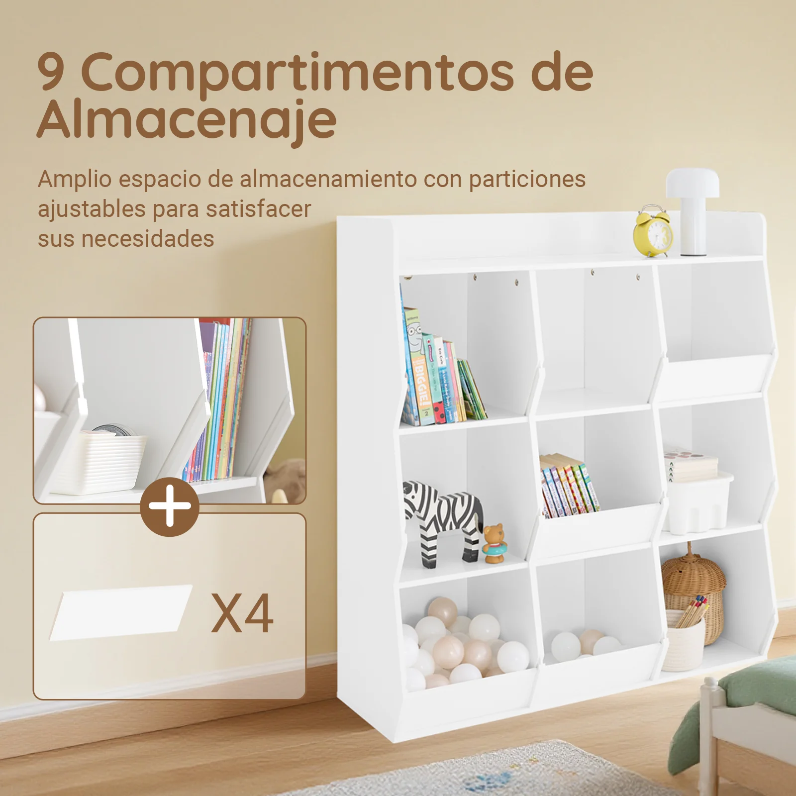 SoBuy KMB120-W Librería Infantil Estantería para libros y Juguetes con 9 Compartimientos Blanco 95x34x105 cm - Image 2