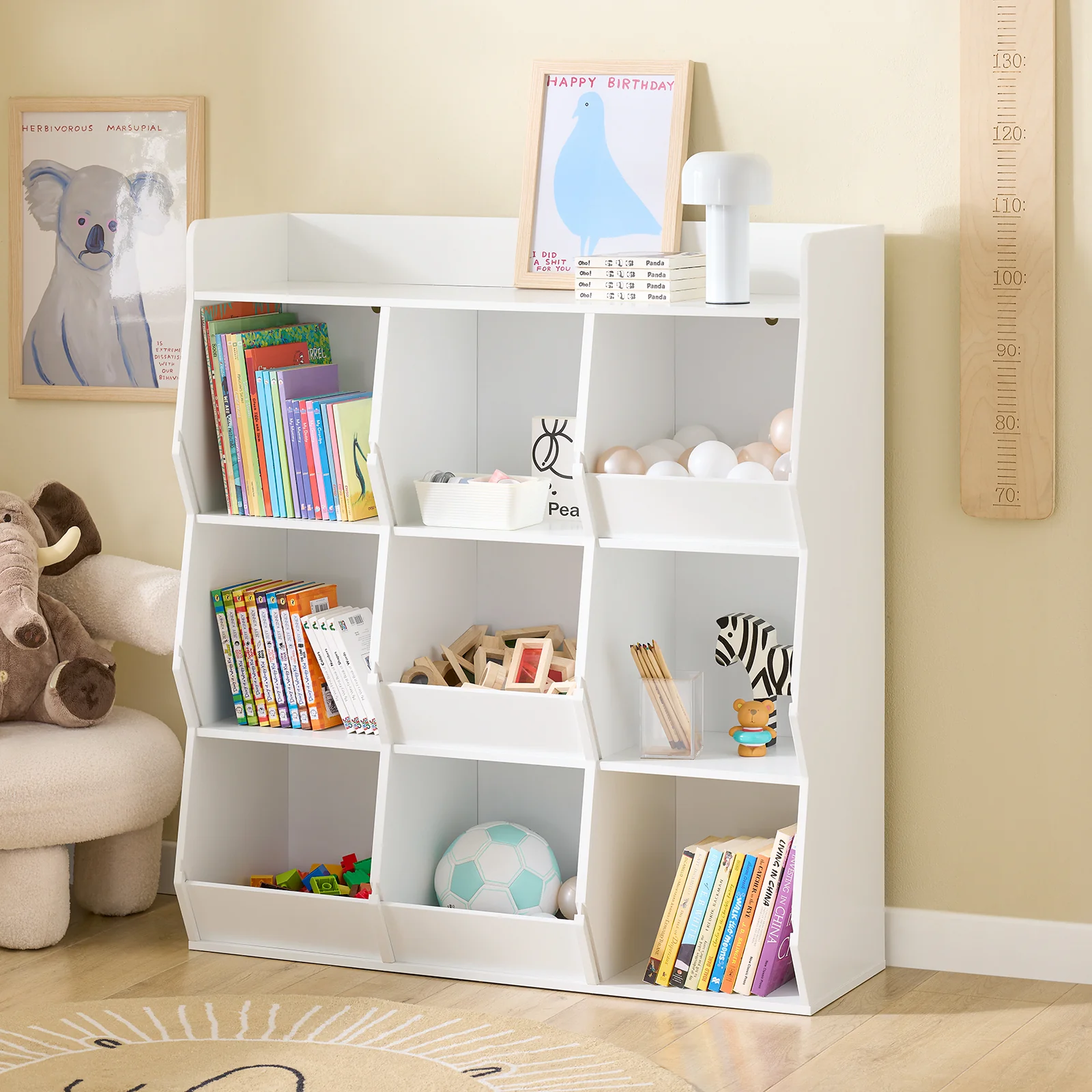 SoBuy KMB120-W Librería Infantil Estantería para libros y Juguetes con 9 Compartimientos Blanco 95x34x105 cm - Image 8