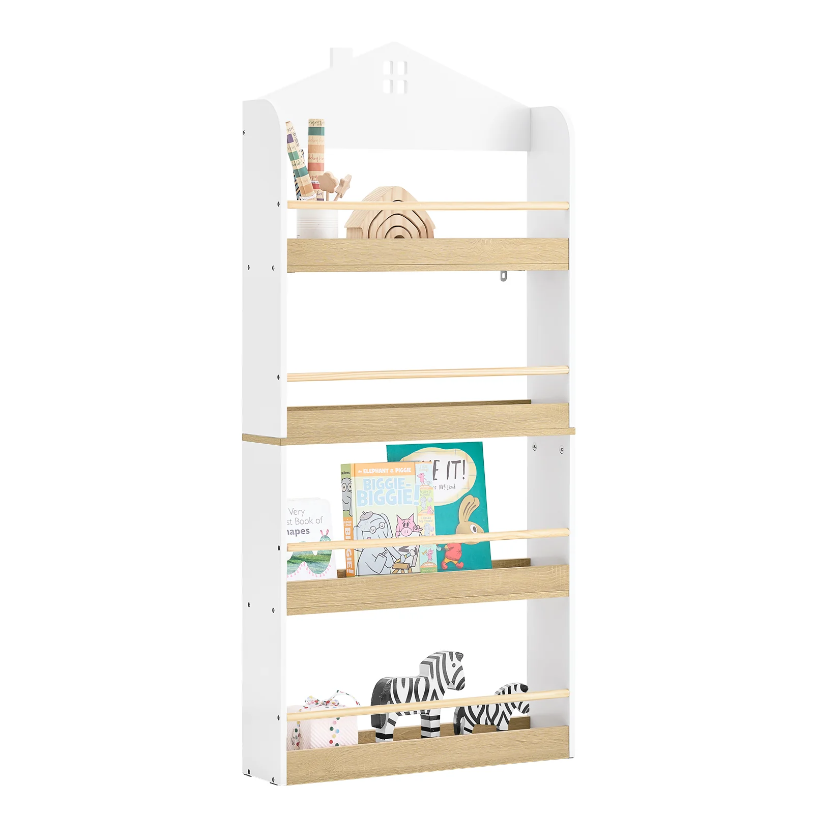 SoBuy KMB121-WN LibrerÃa infantil con 4 Estantes L130,5 cm Blanco y Natura