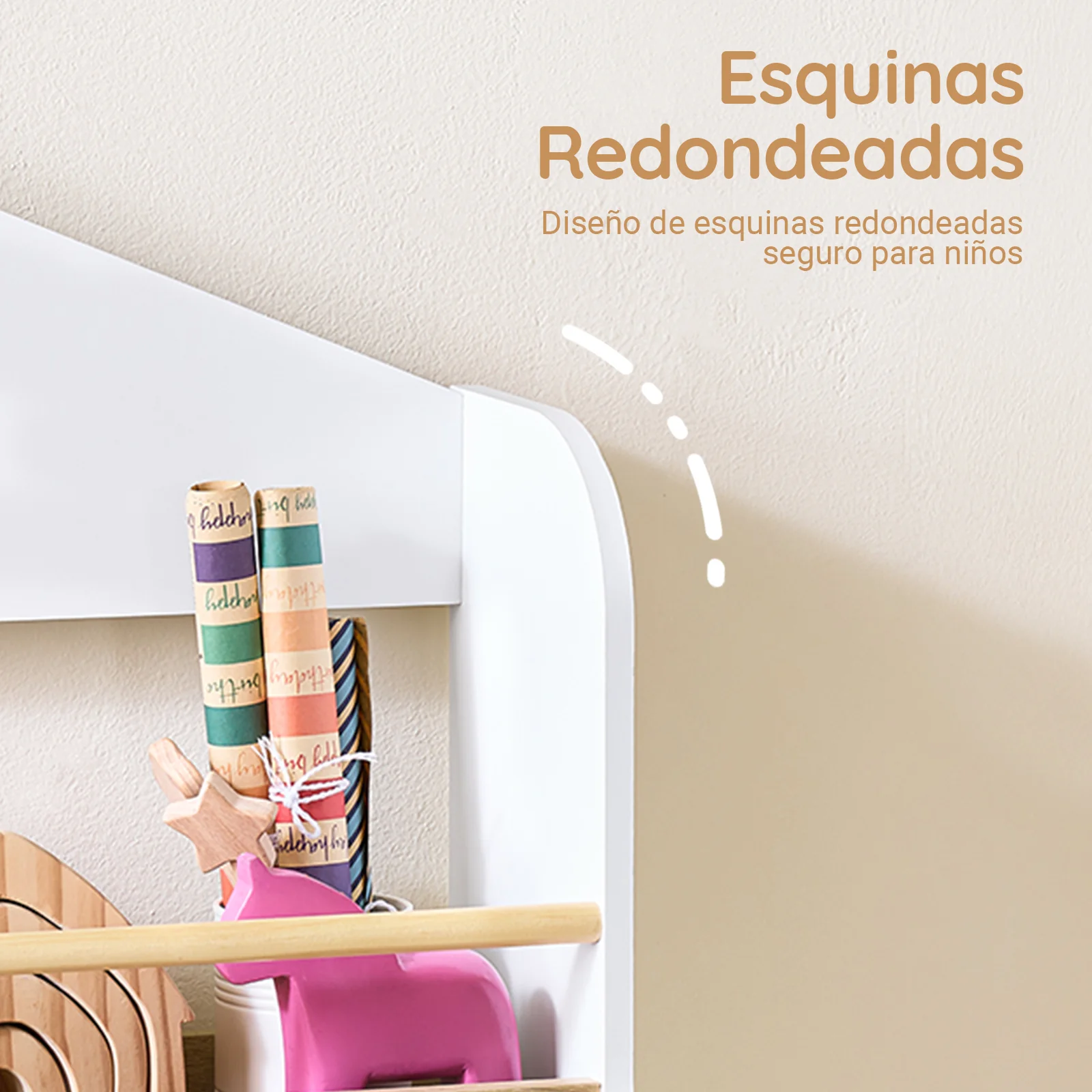 SoBuy KMB121-WN LibrerÃa infantil con 4 Estantes L130,5 cm Blanco y Natura - Image 4