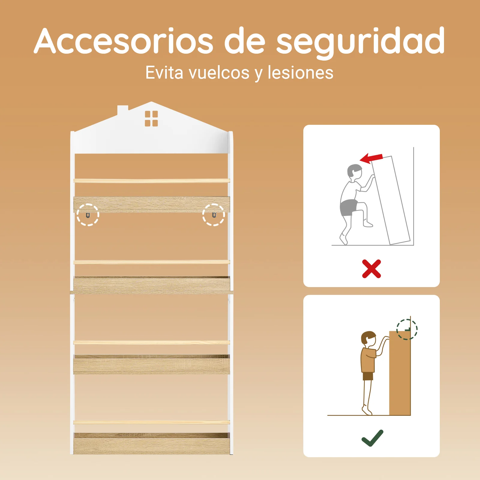 SoBuy KMB121-WN LibrerÃa infantil con 4 Estantes L130,5 cm Blanco y Natura - Image 7
