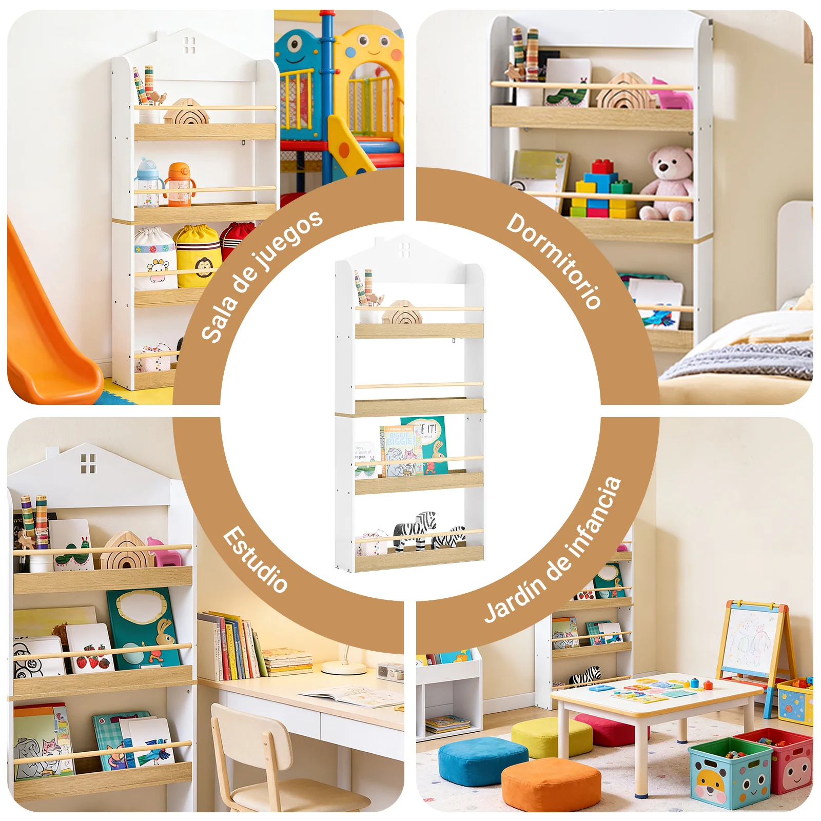 SoBuy KMB121-WN LibrerÃa infantil con 4 Estantes L130,5 cm Blanco y Natura - Image 8
