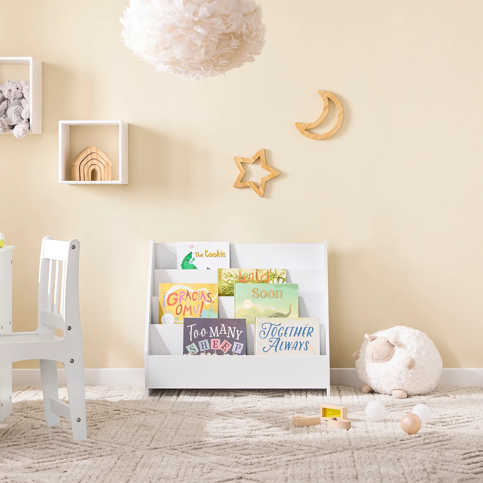 SoBuy KMB32-K-W Librería Infantil para Niños de 4 Niveles y 1 Compartimento Abierto Blanco 70 x 30 x 60 cm - Image 2