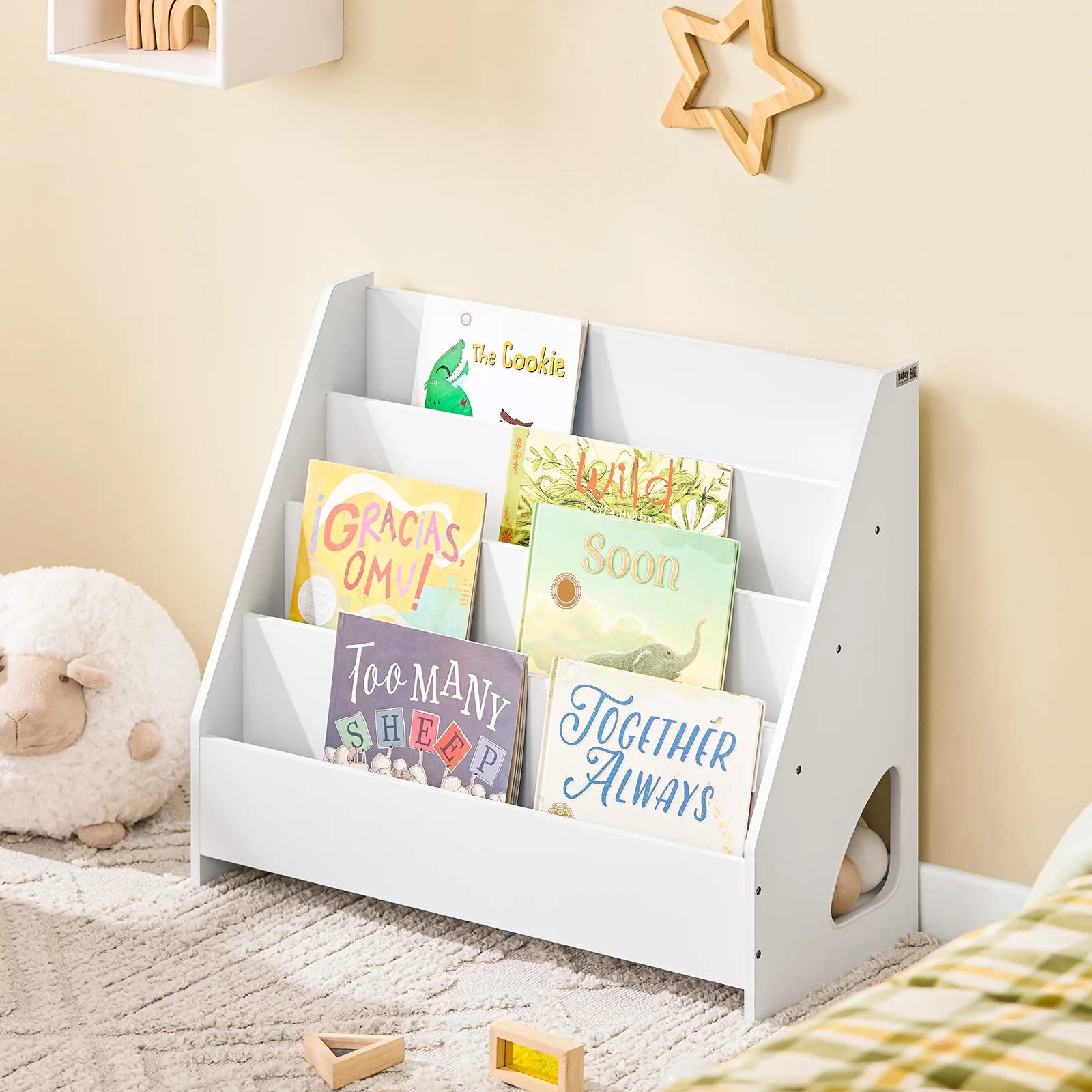 SoBuy KMB32-K-W Librería Infantil para Niños de 4 Niveles y 1 Compartimento Abierto Blanco 70 x 30 x 60 cm - Image 4