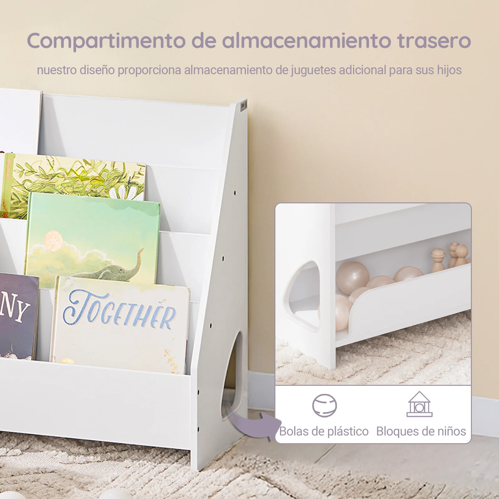 SoBuy KMB32-K-W Librería Infantil para Niños de 4 Niveles y 1 Compartimento Abierto Blanco 70 x 30 x 60 cm - Image 5