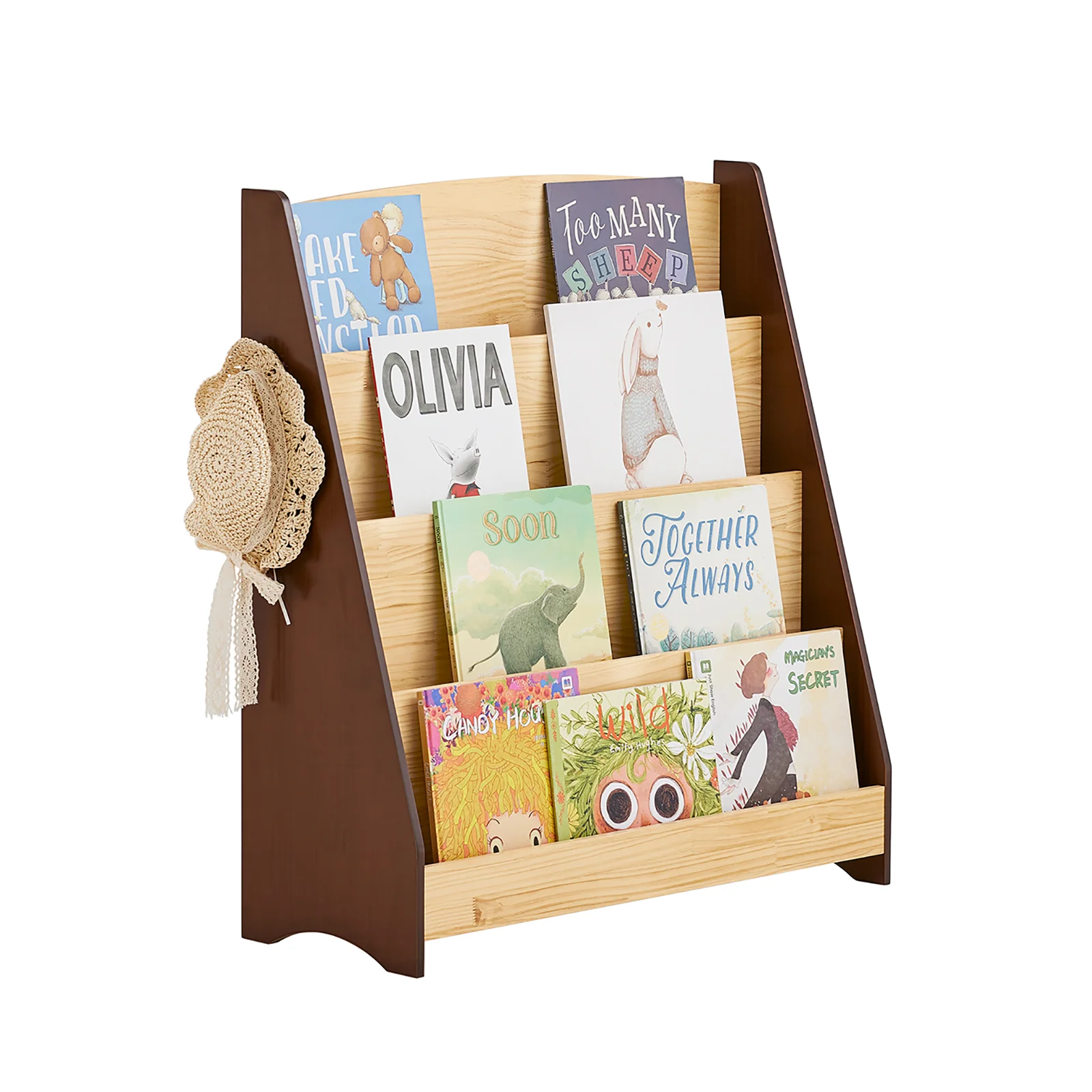 SoBuy KMB32-N Libreria Infantil con 4 Compartimentos y 2 Ganchos Marrón