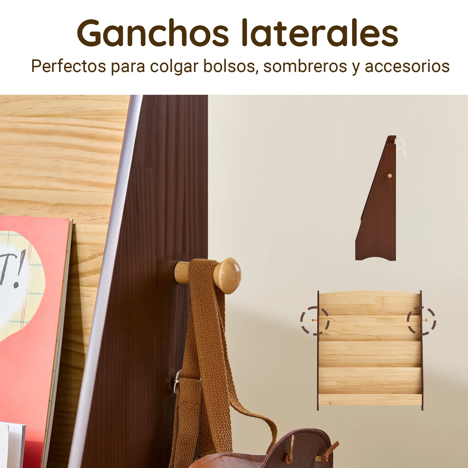 SoBuy KMB32-N Libreria Infantil con 4 Compartimentos y 2 Ganchos Marrón - Image 7