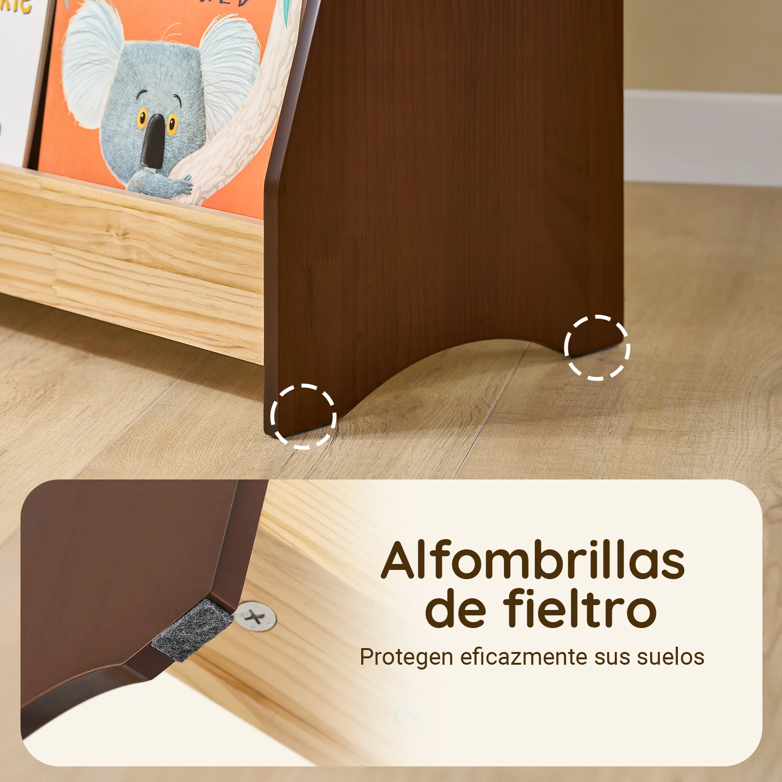 SoBuy KMB32-N Libreria Infantil con 4 Compartimentos y 2 Ganchos Marrón - Image 8