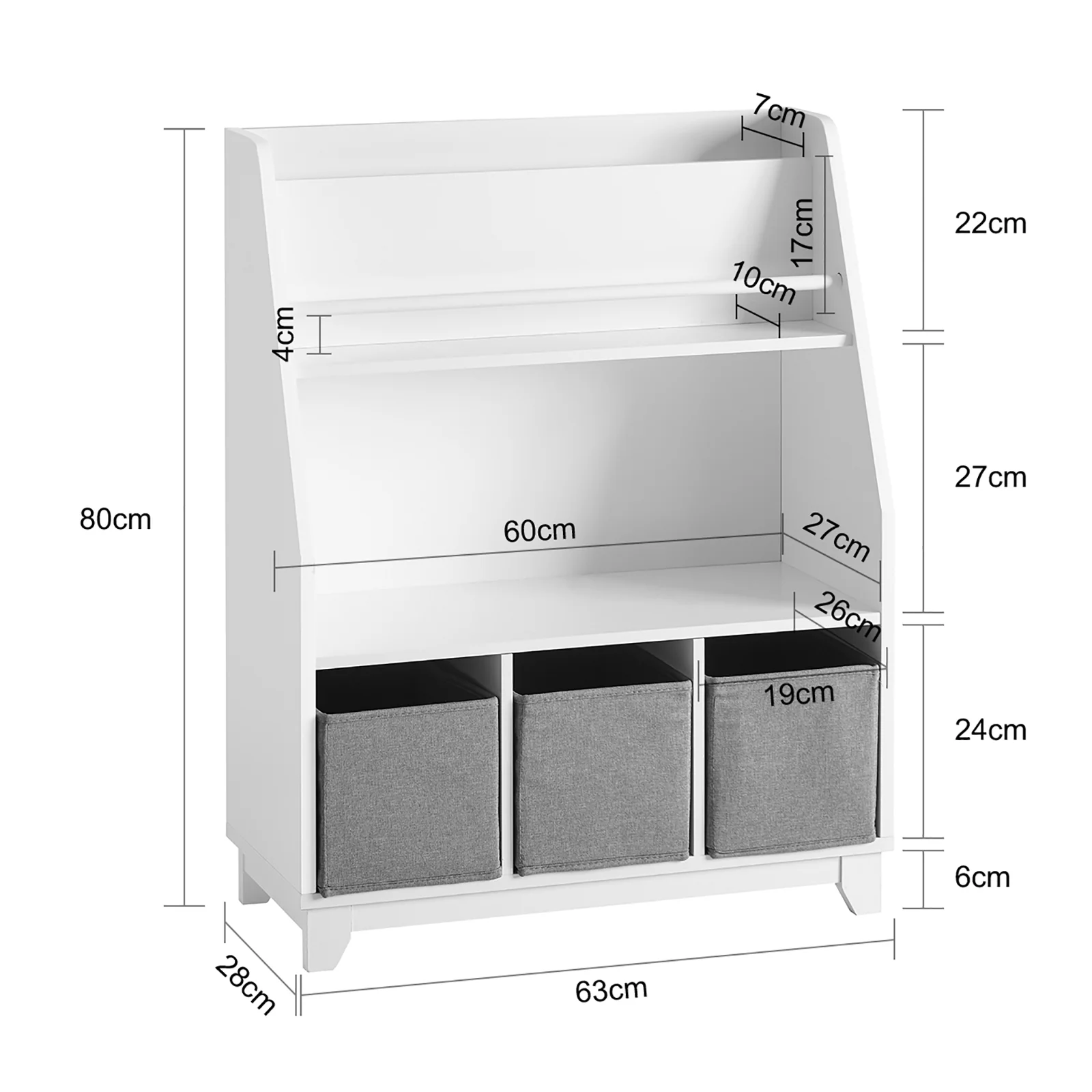 SoBuy KMB34-W Librería Infantil con compartimentos de almacenamiento y 3 cestas - Image 3