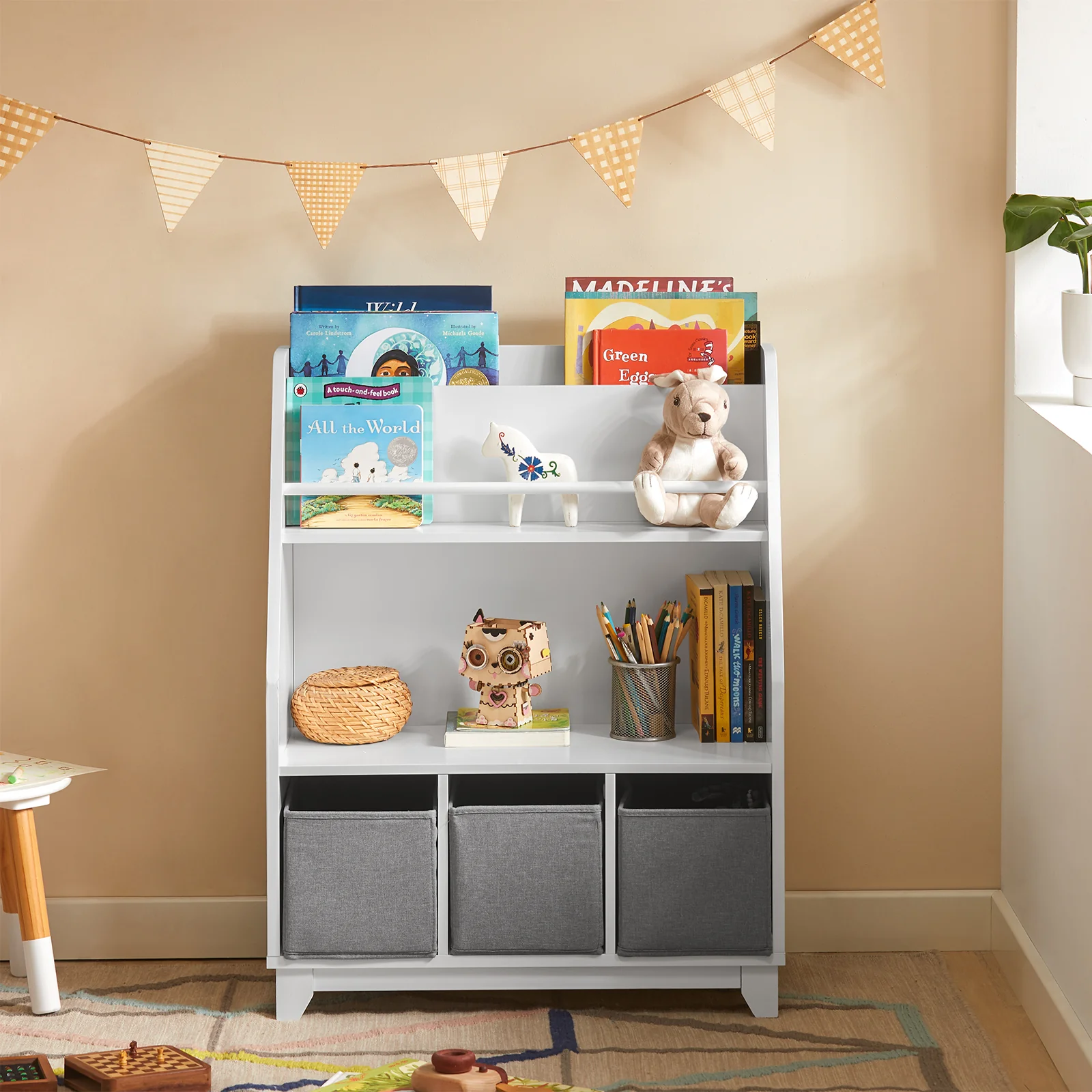 SoBuy KMB34-W Librería Infantil con compartimentos de almacenamiento y 3 cestas - Image 4